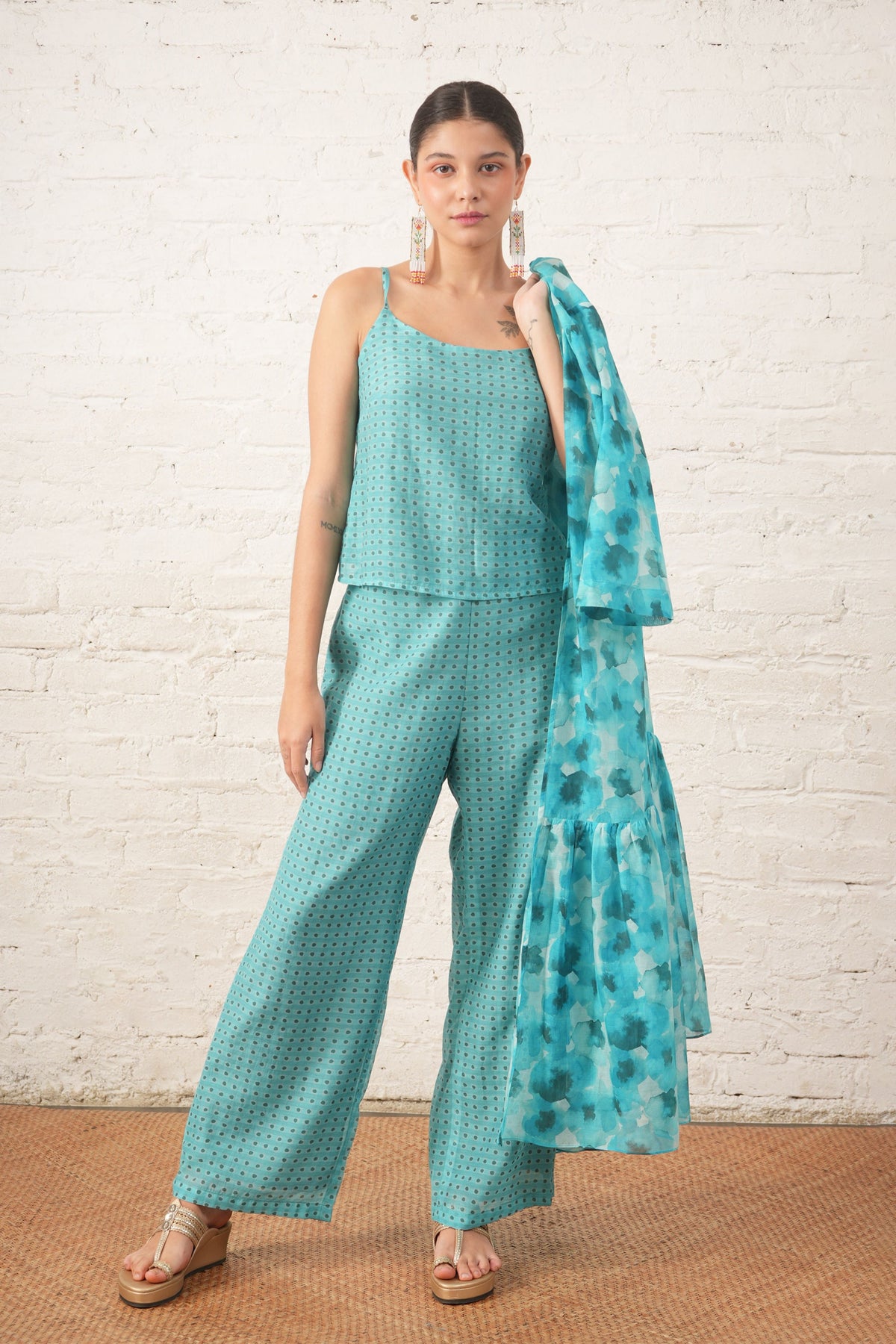 Aqua Printed Jacket Set