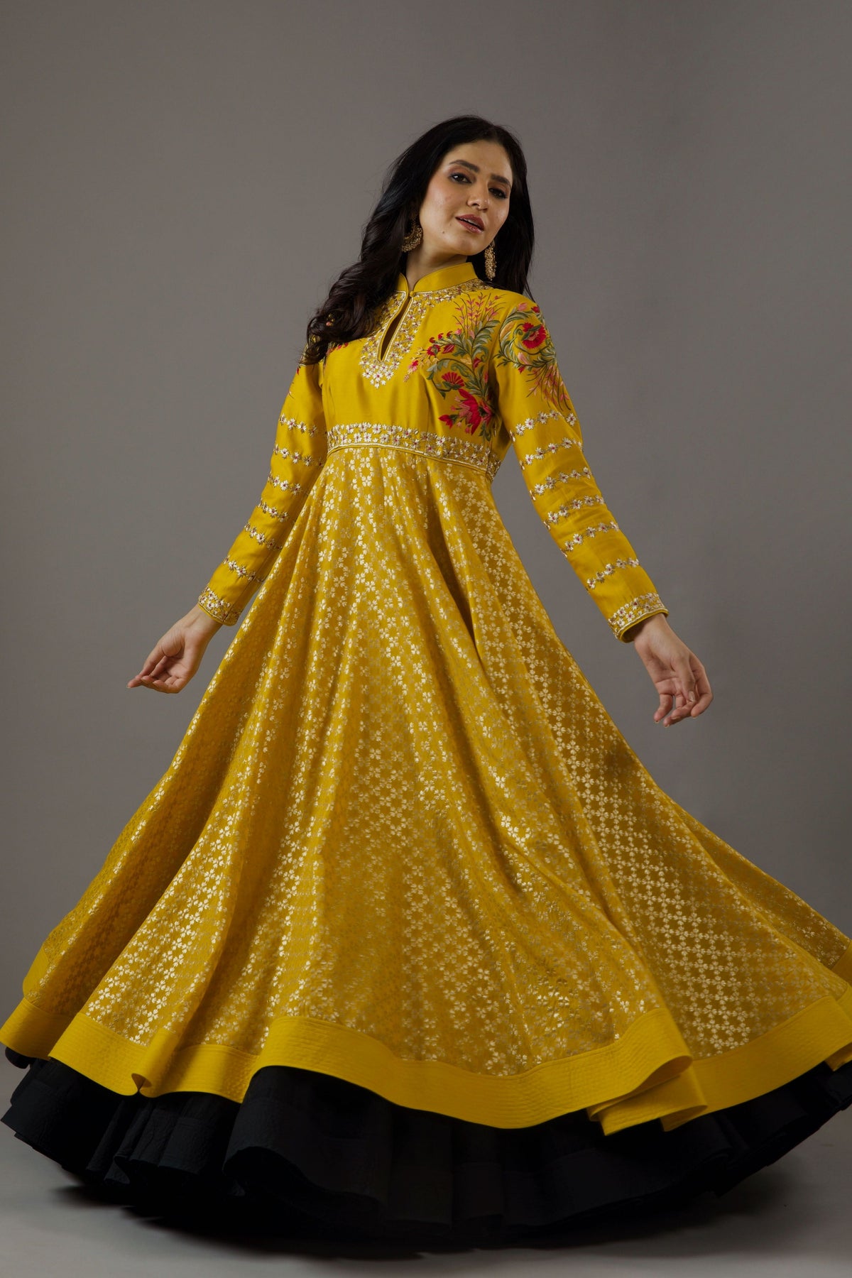 Mustard Chanderi Anarkali Set