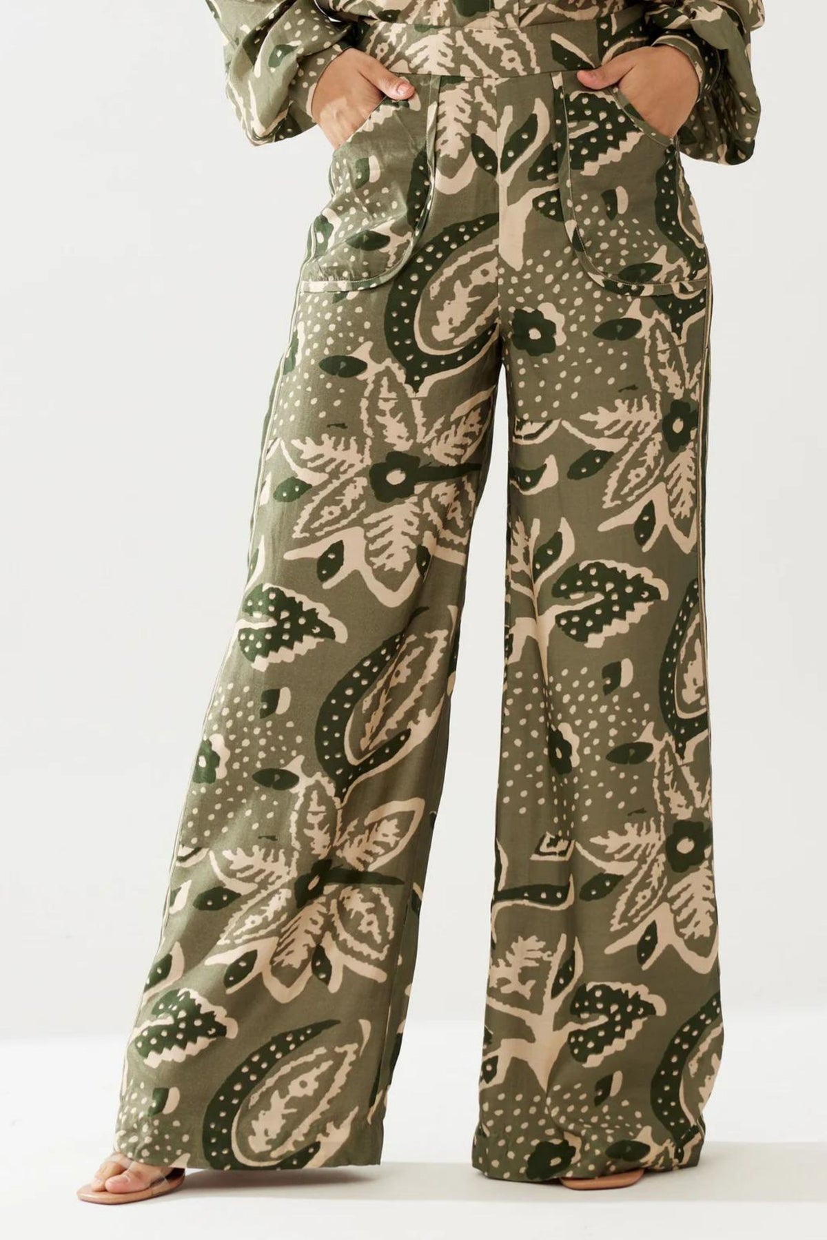 Green And Cream Floral Pants