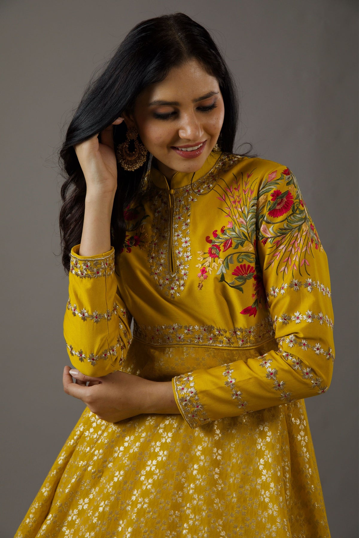 Mustard Chanderi Anarkali Set