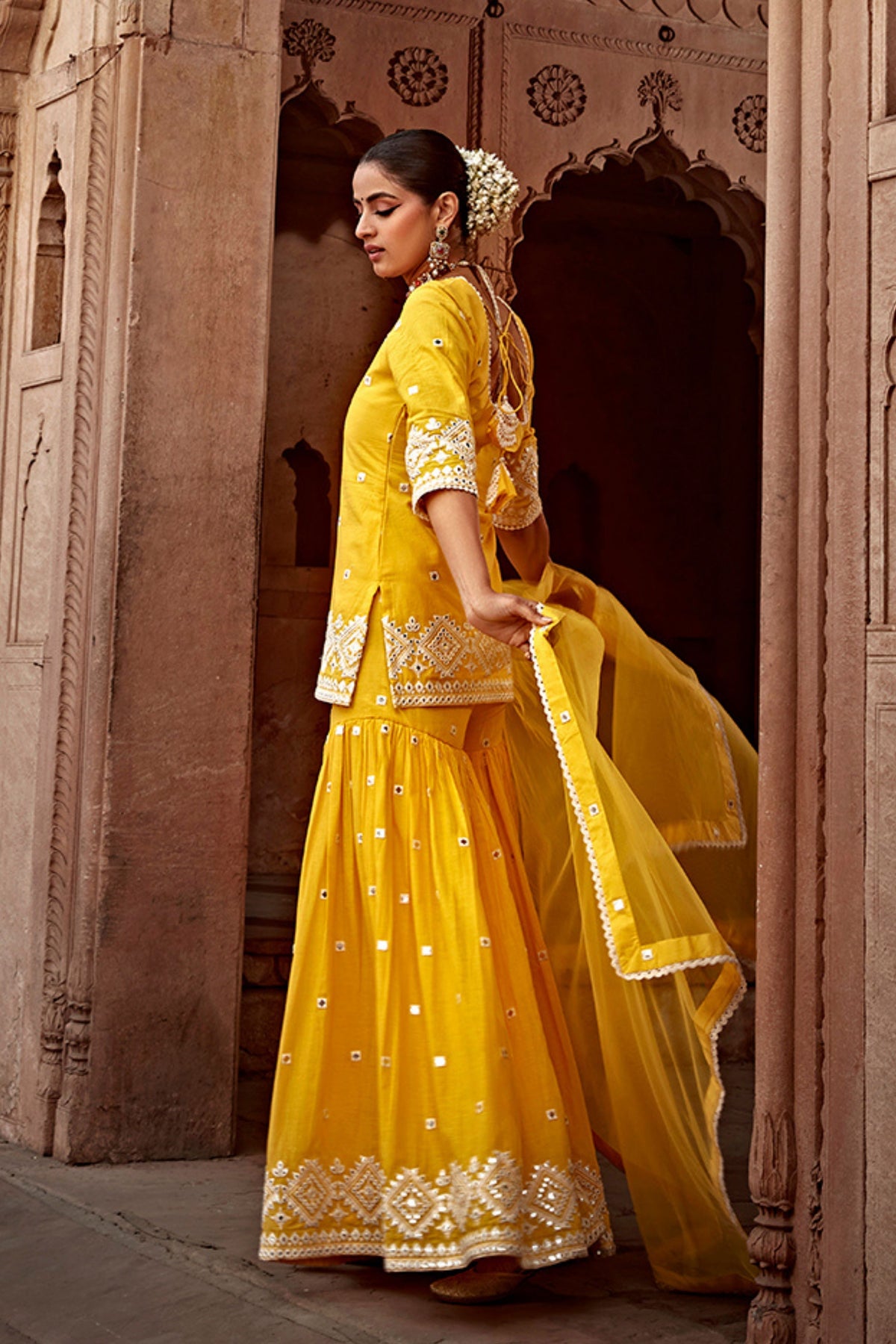 Yellow Diamond Straight Sharara Set
