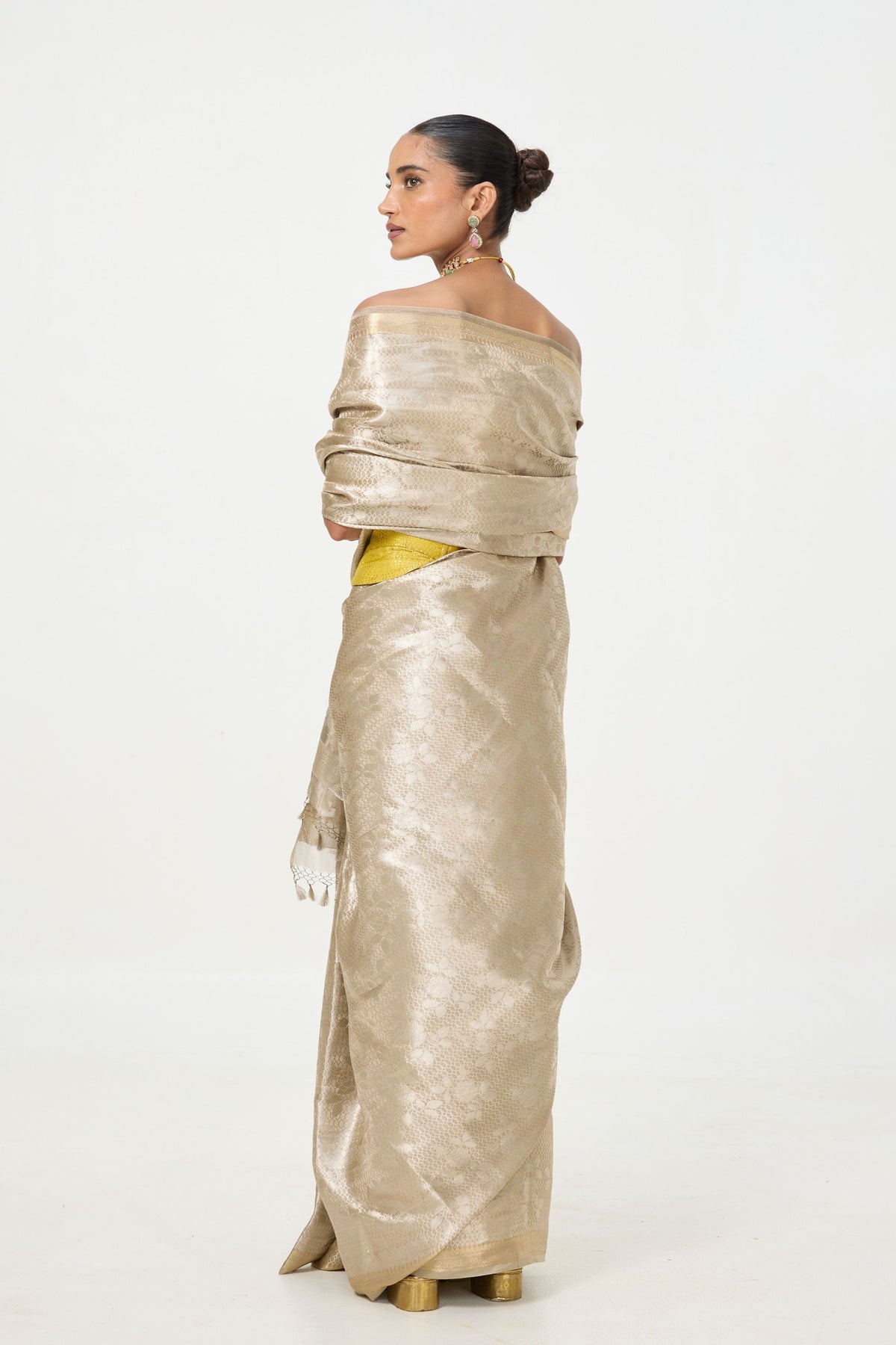 White & Gold Tissue Saree