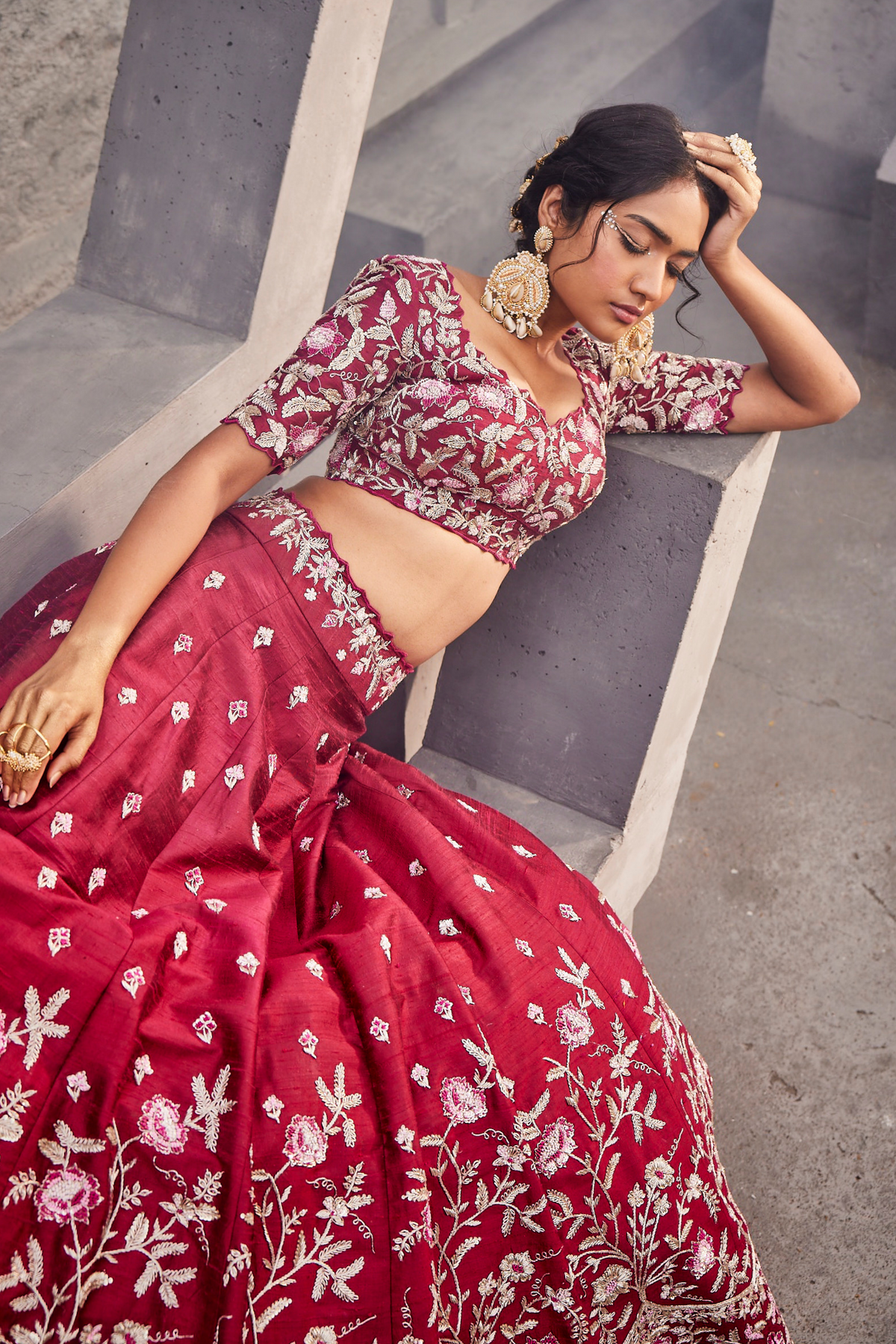 Magenta Cutwork Floral Lehenga