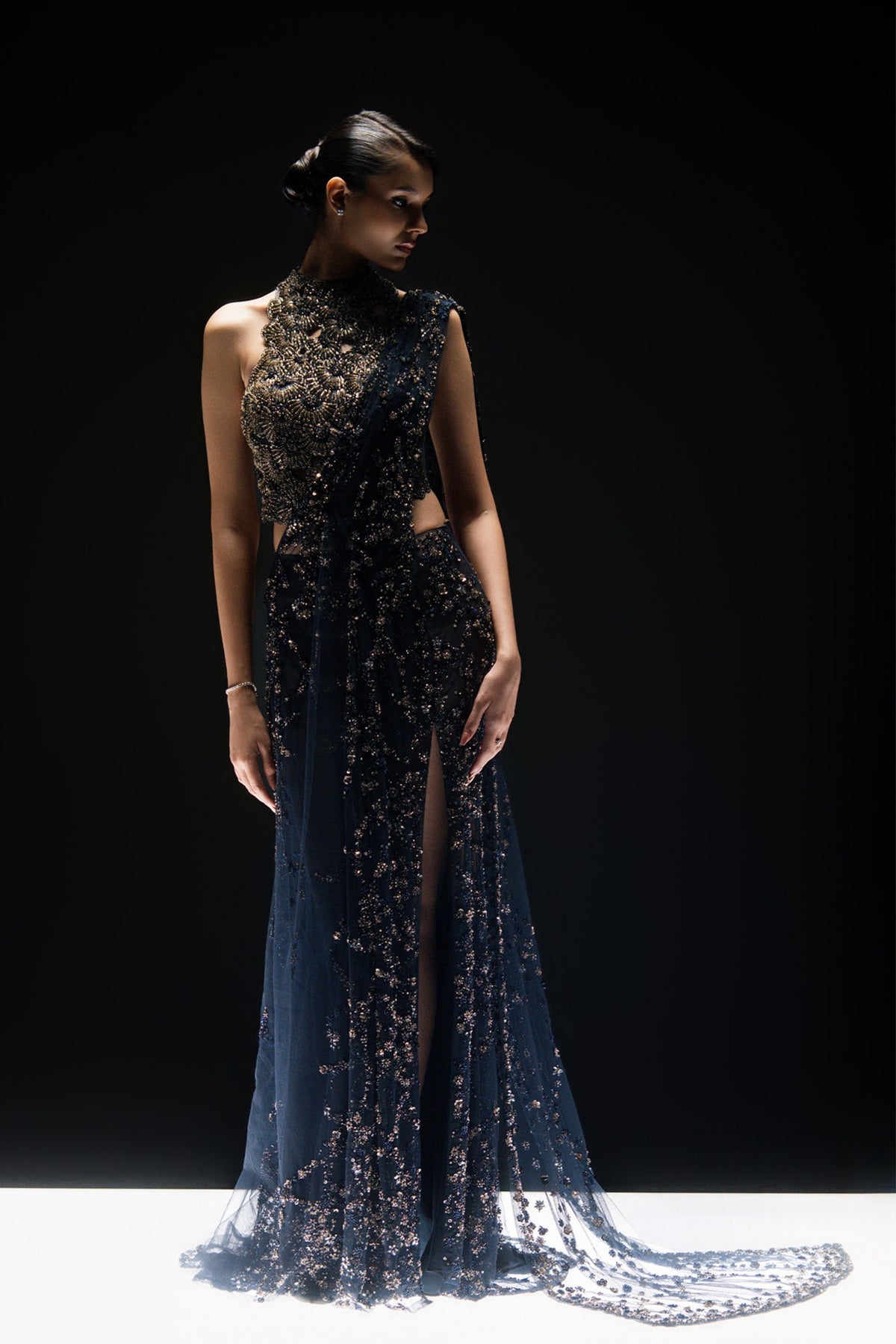 Midnight Ivy Draped Saree Set