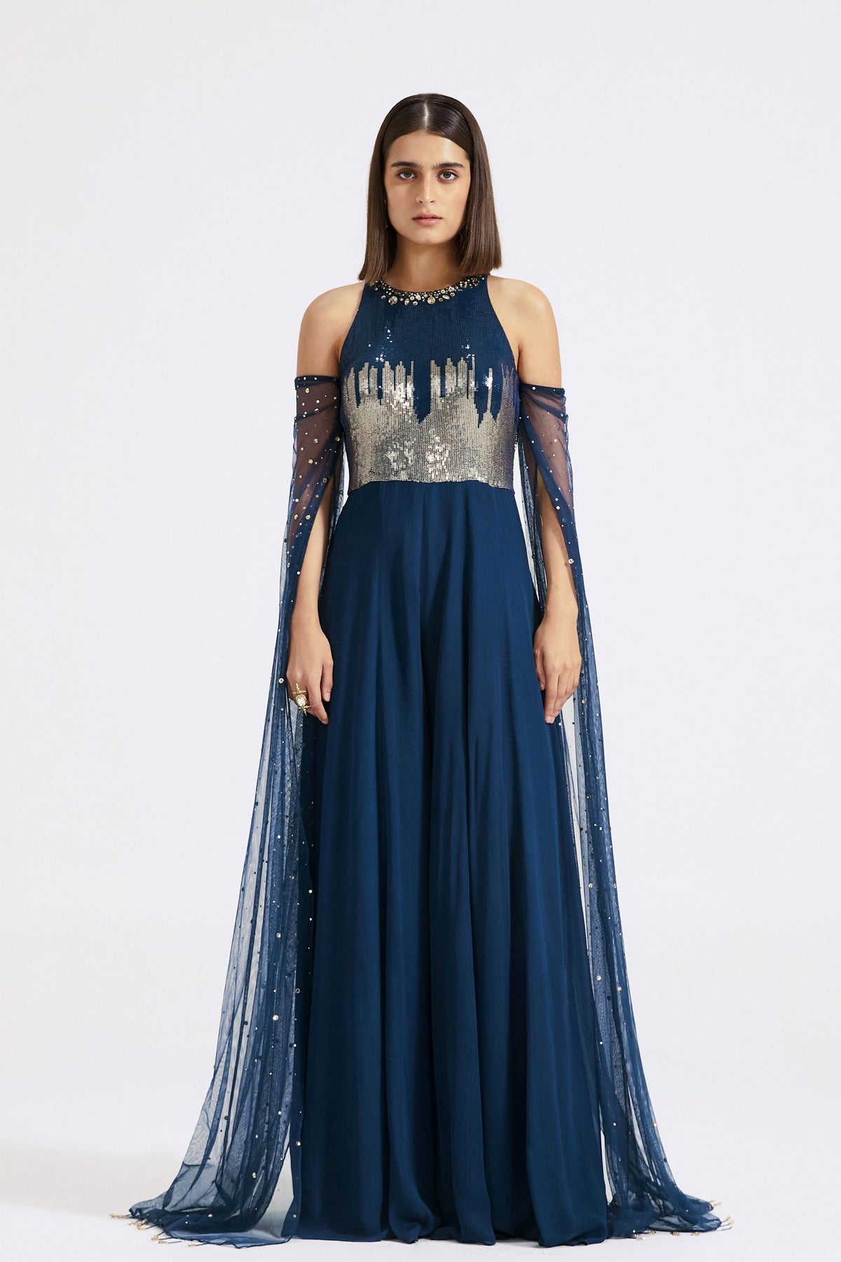 Blue Cold Shoulder Jumpsuit