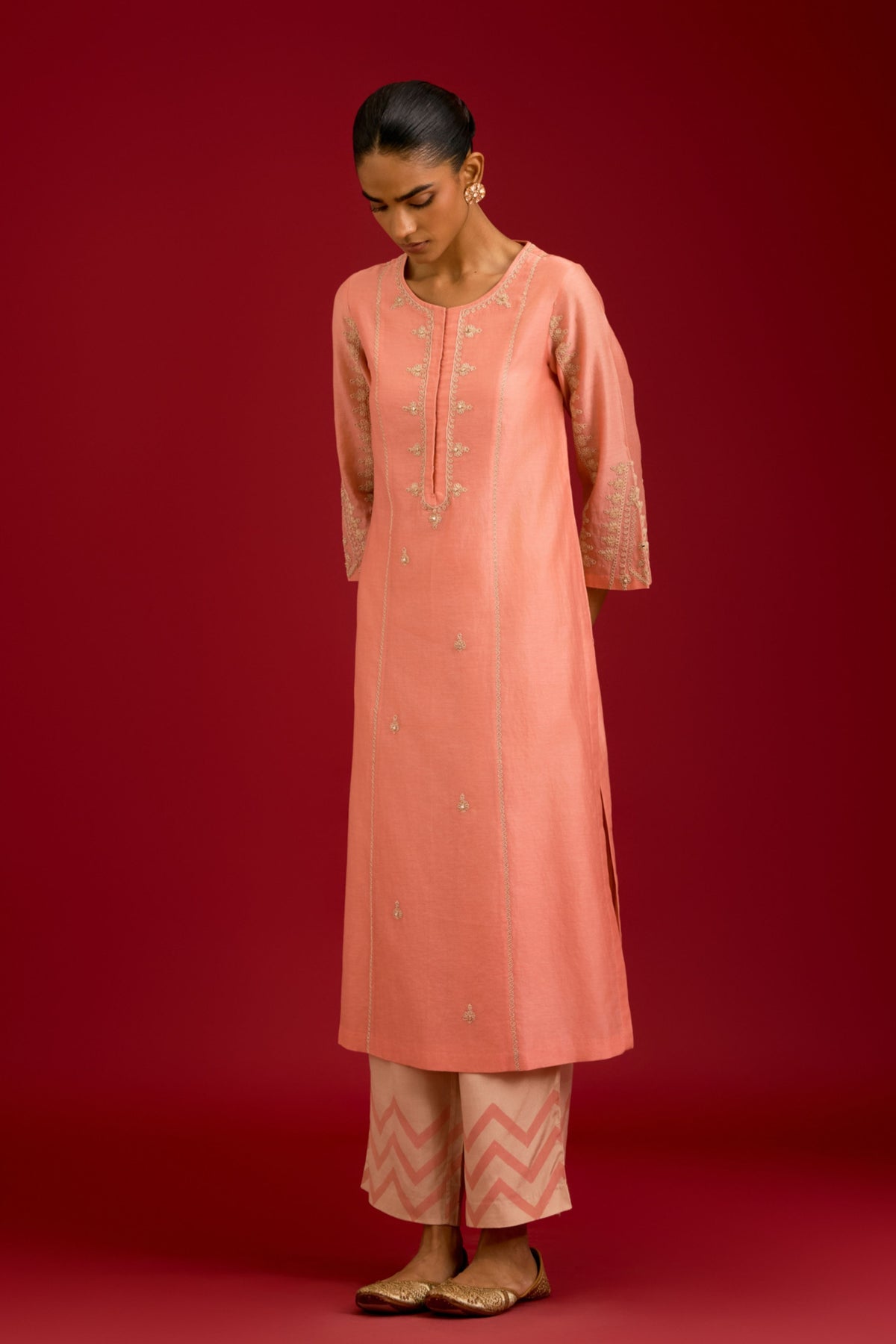 Pink Silk Chanderi Kurta Set