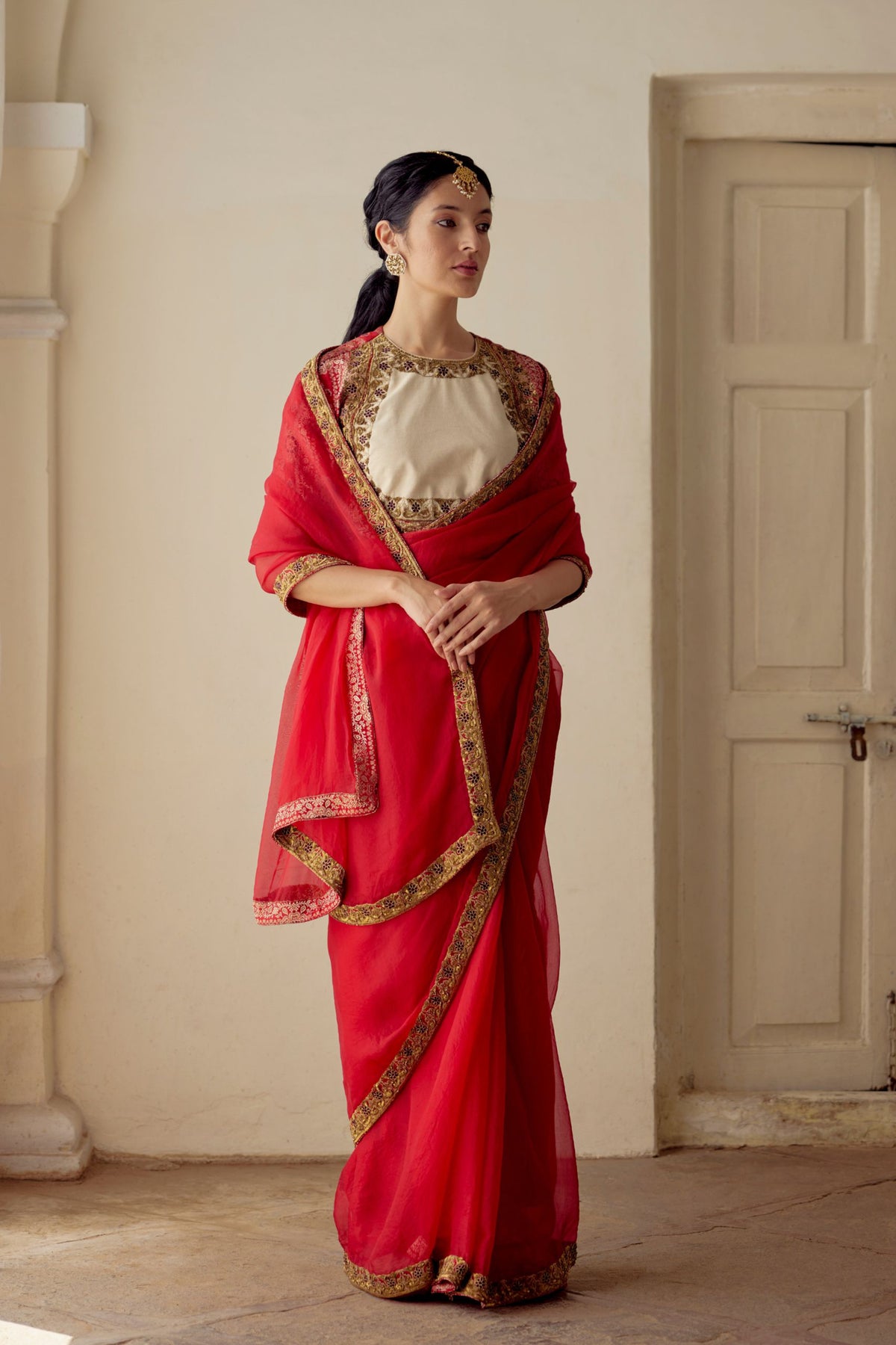 Indra Silk Organza Red Saree