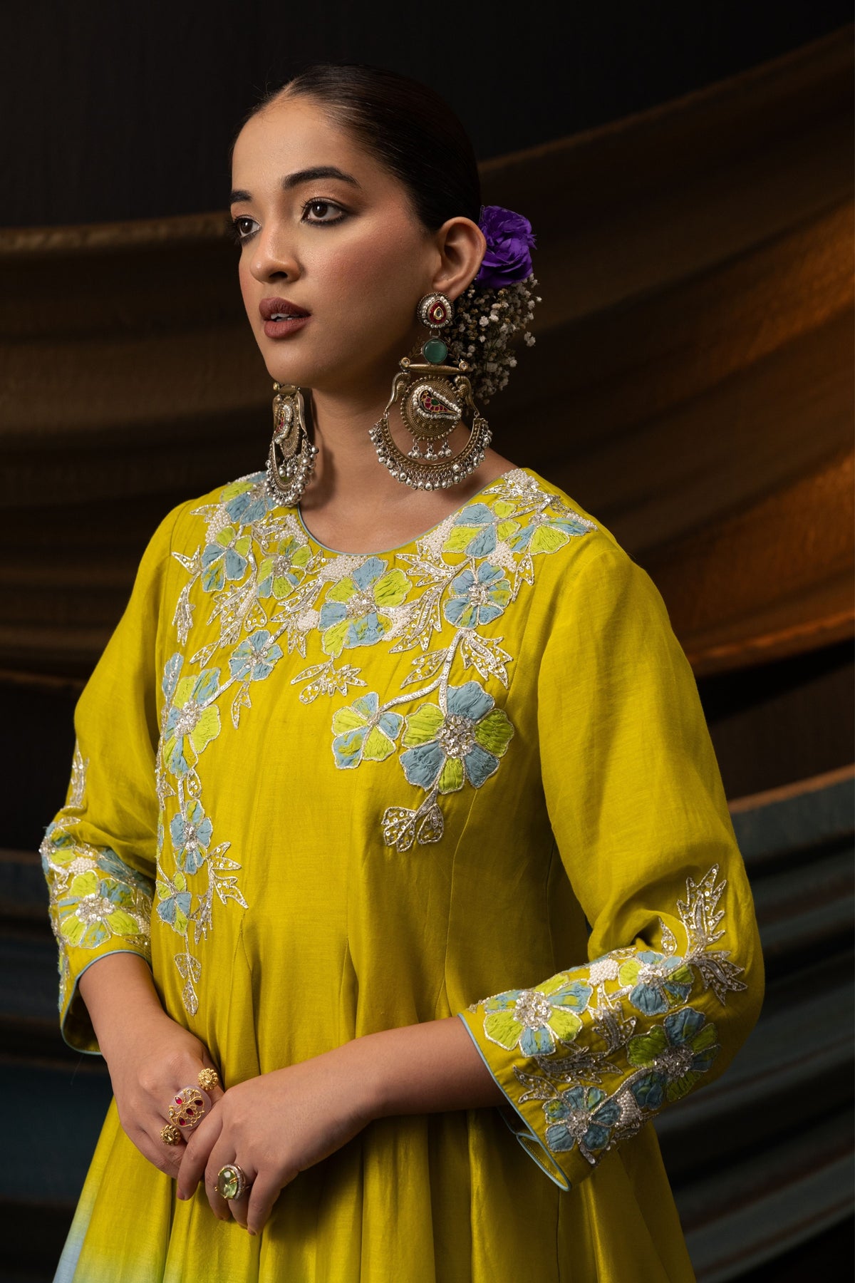Green Blue Ombre Short Anarkali Set