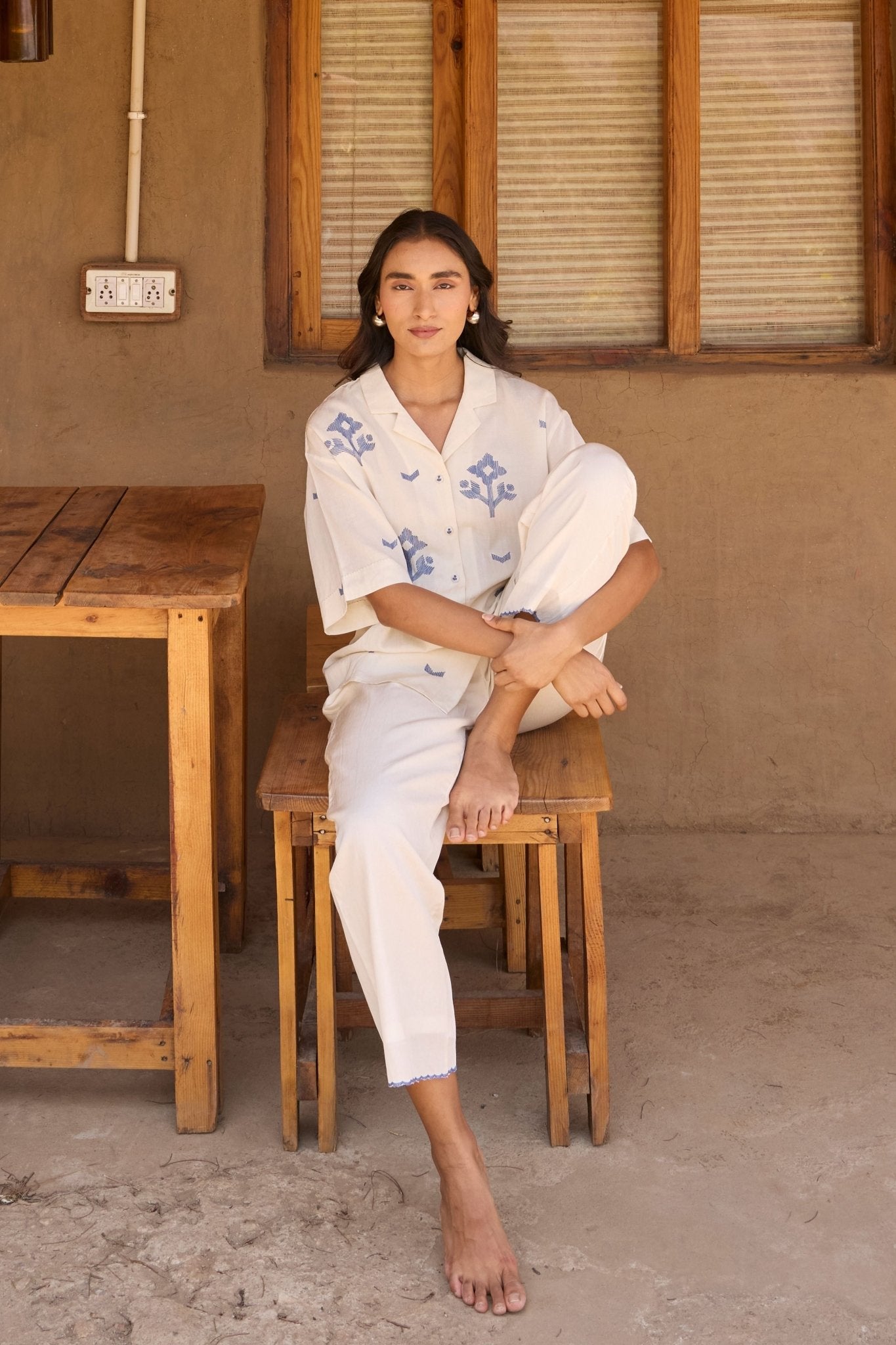 Embroidered Drop Shoulder Shirt - Ayaka - Elahe