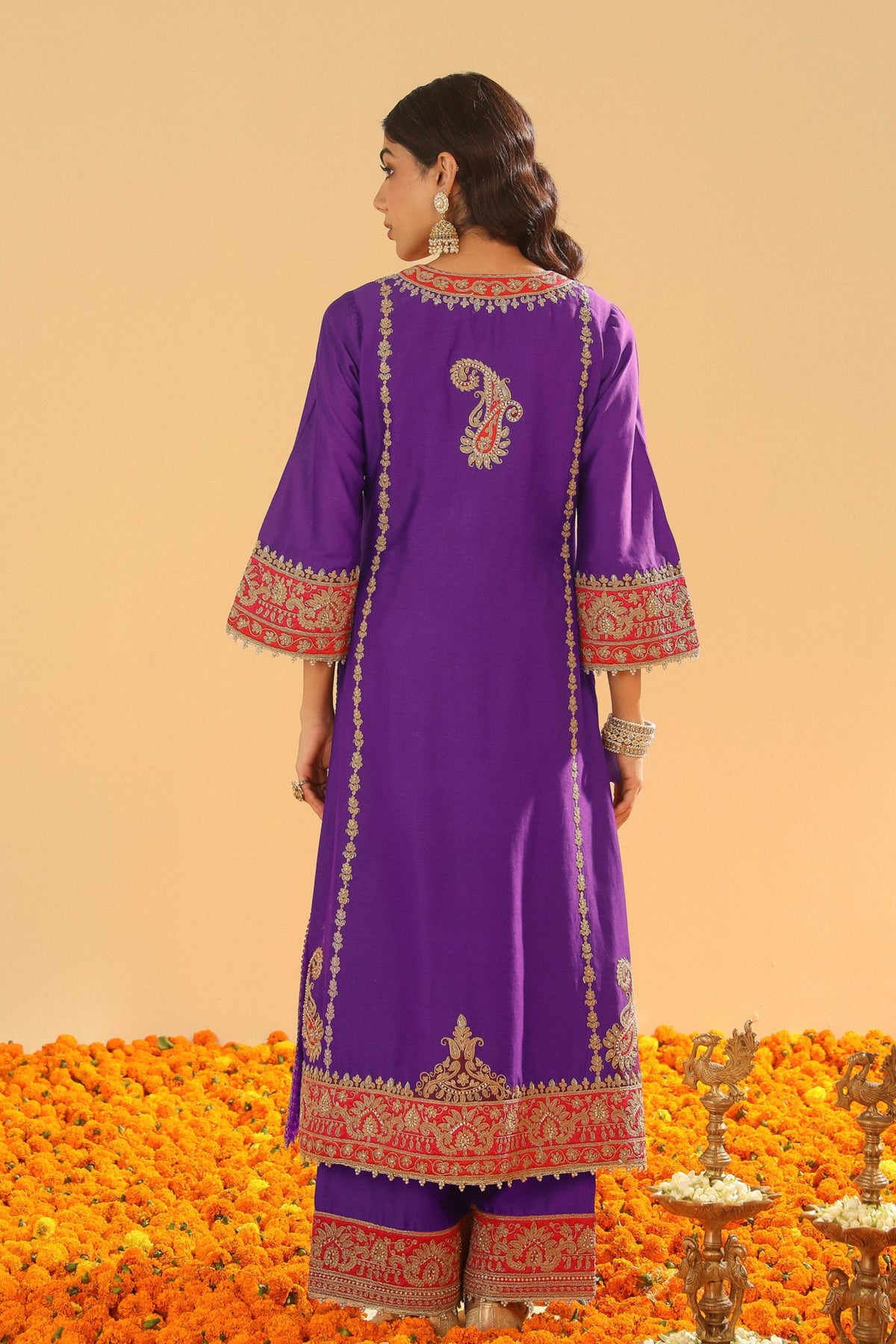 Purple A-line Kurta Set
