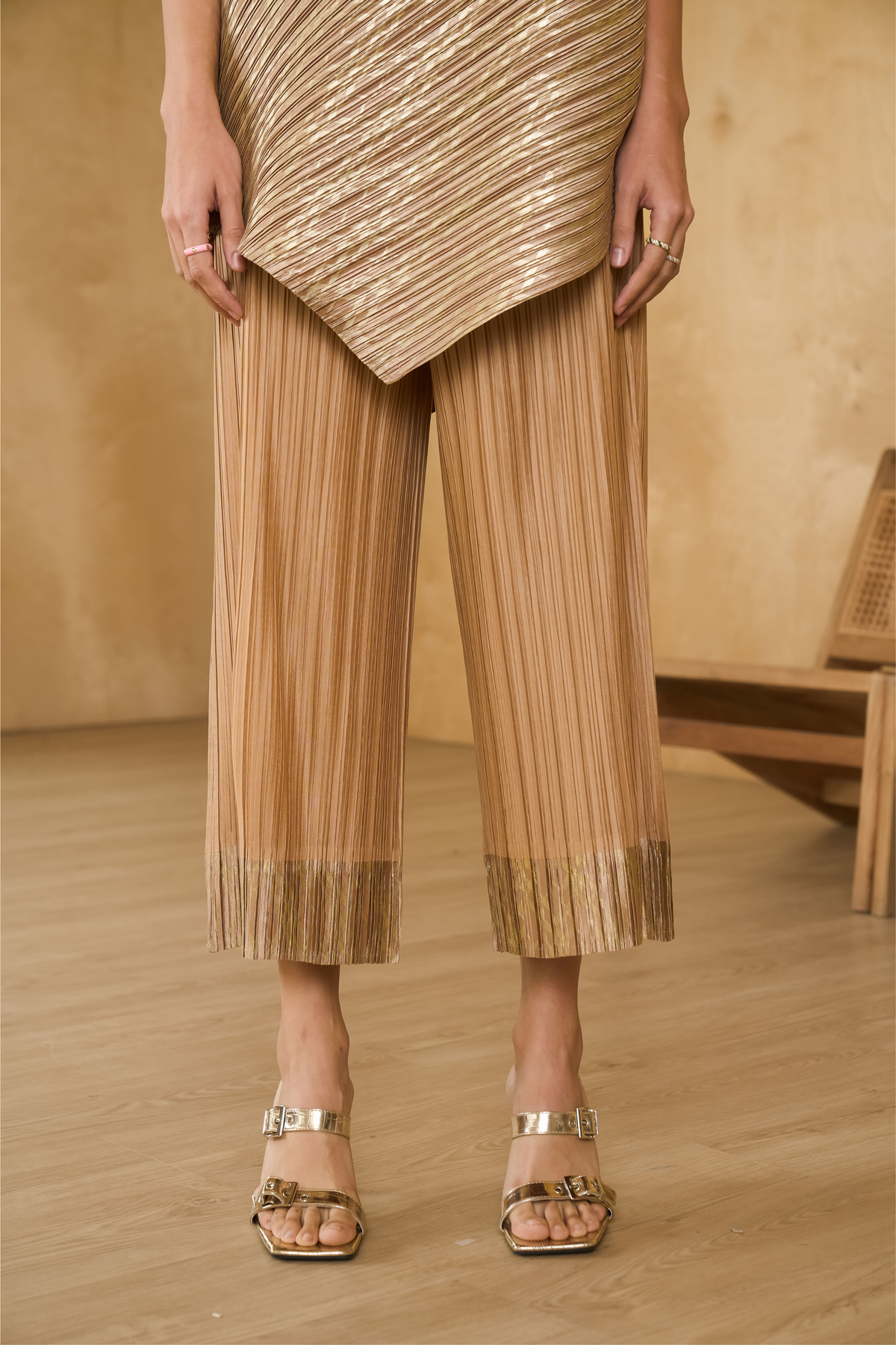Gold Metallic Kurti Drape Set