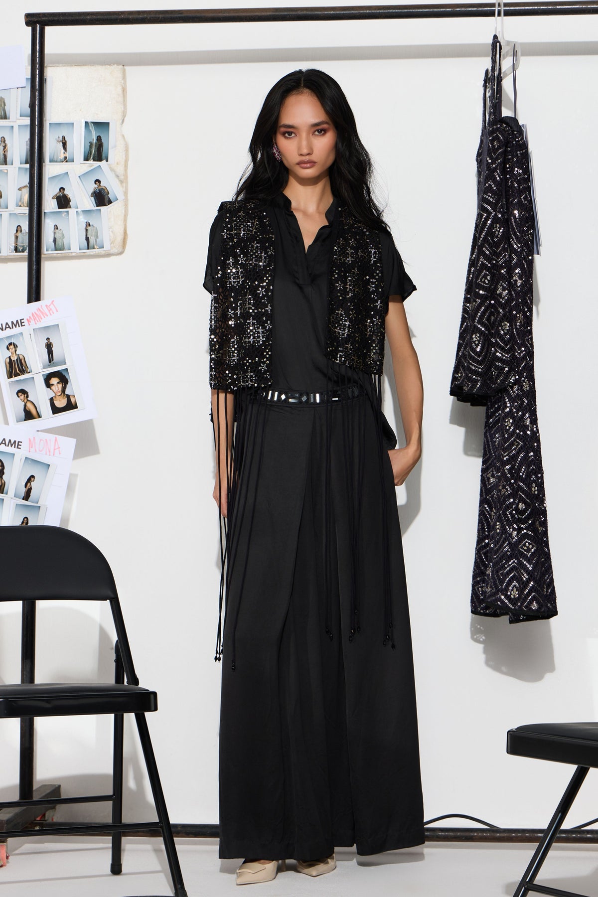 Box Pleat Pants With Mirror Work