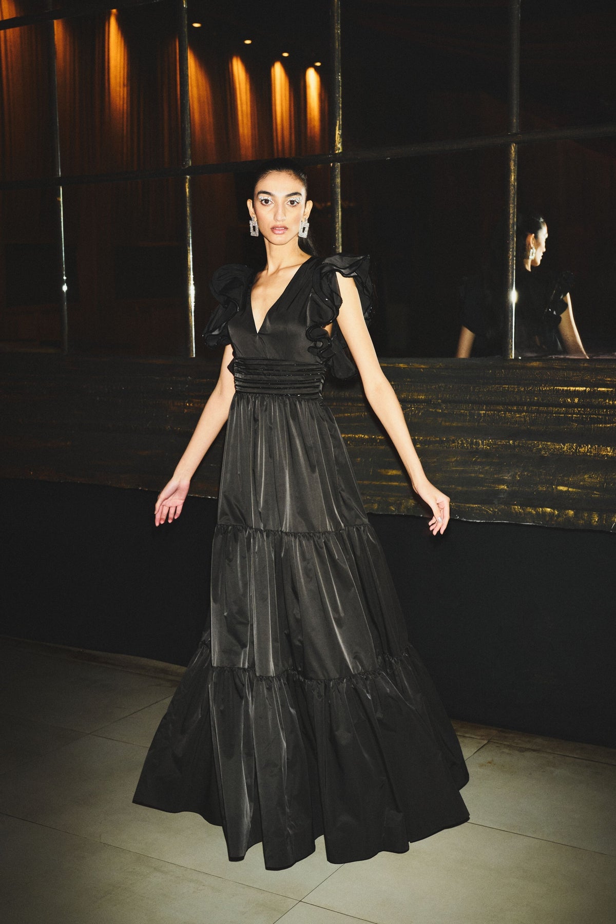 Black Ruffled Tiered Gown