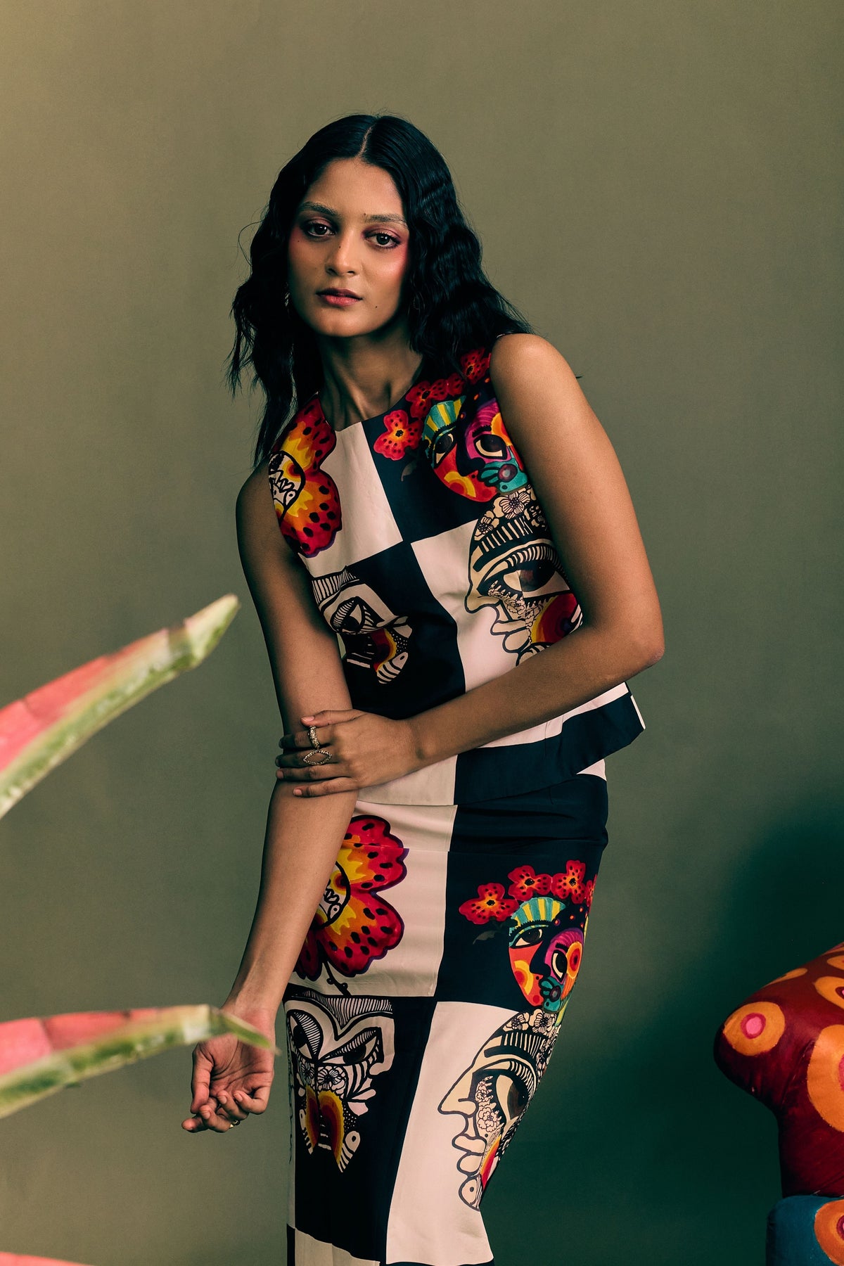 Chessboard Printed  Maxi Skirt