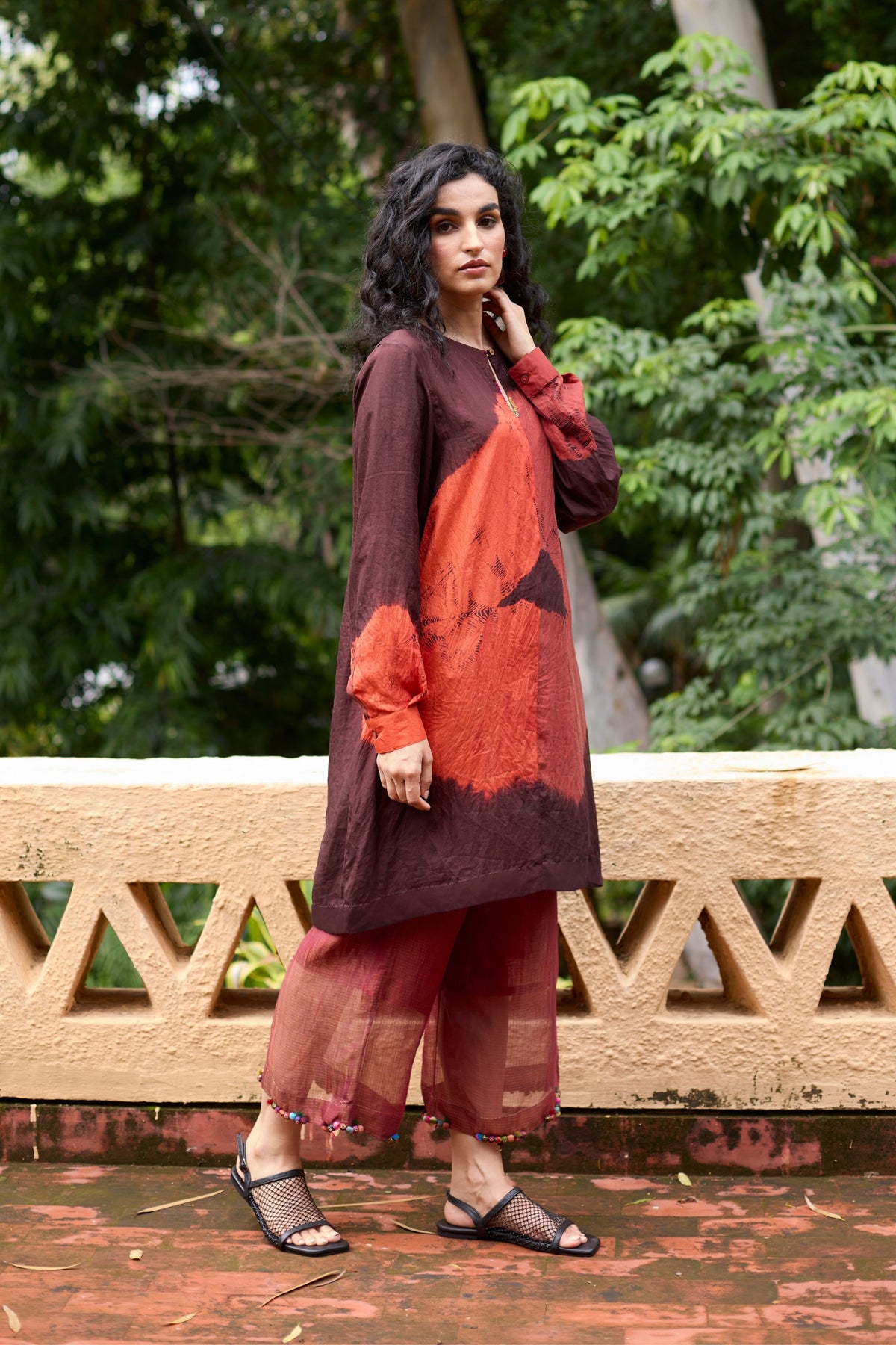 Brown Tie-dye Tunic Set
