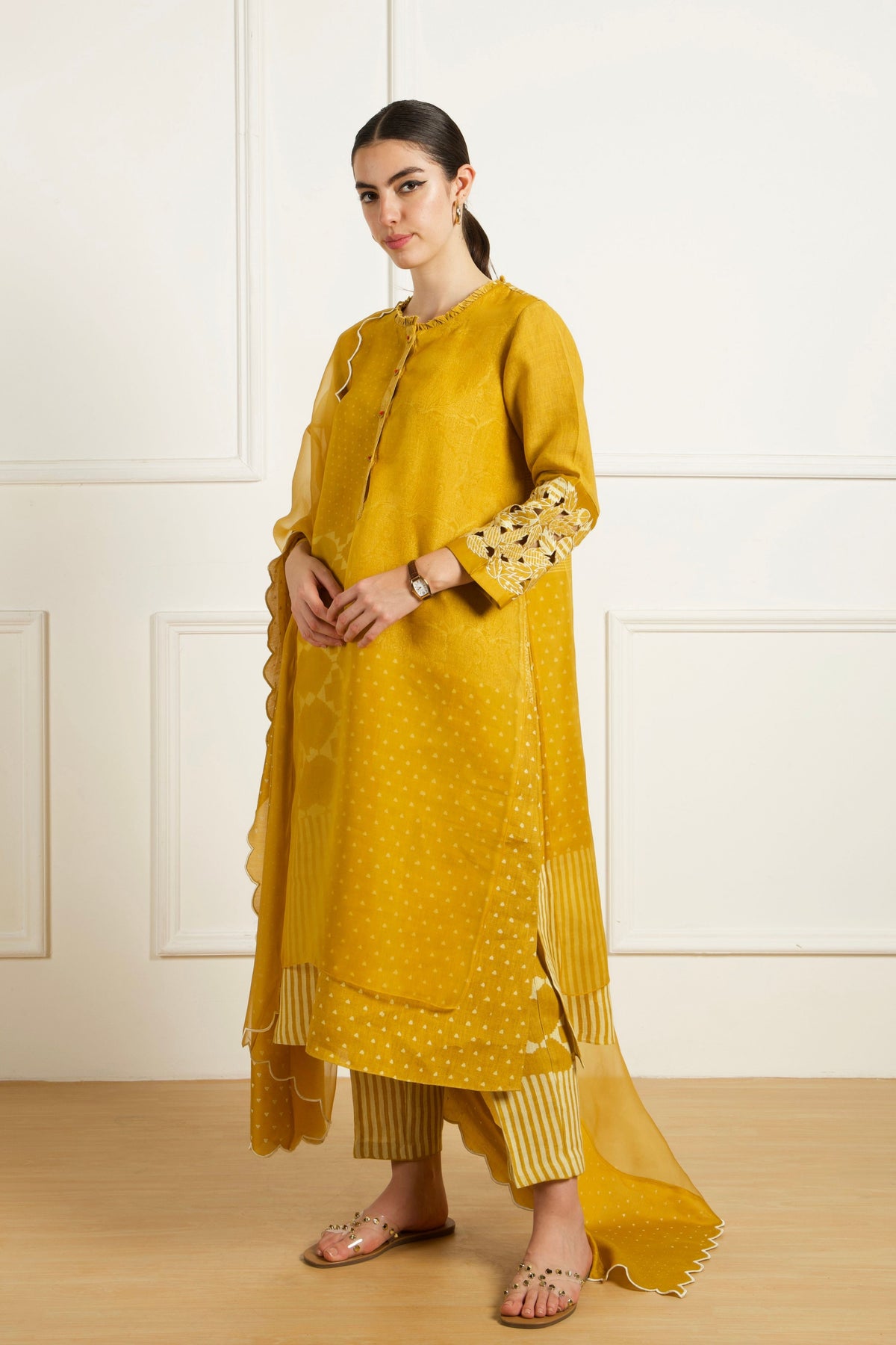 Ochre Discharge Print Kurta Set
