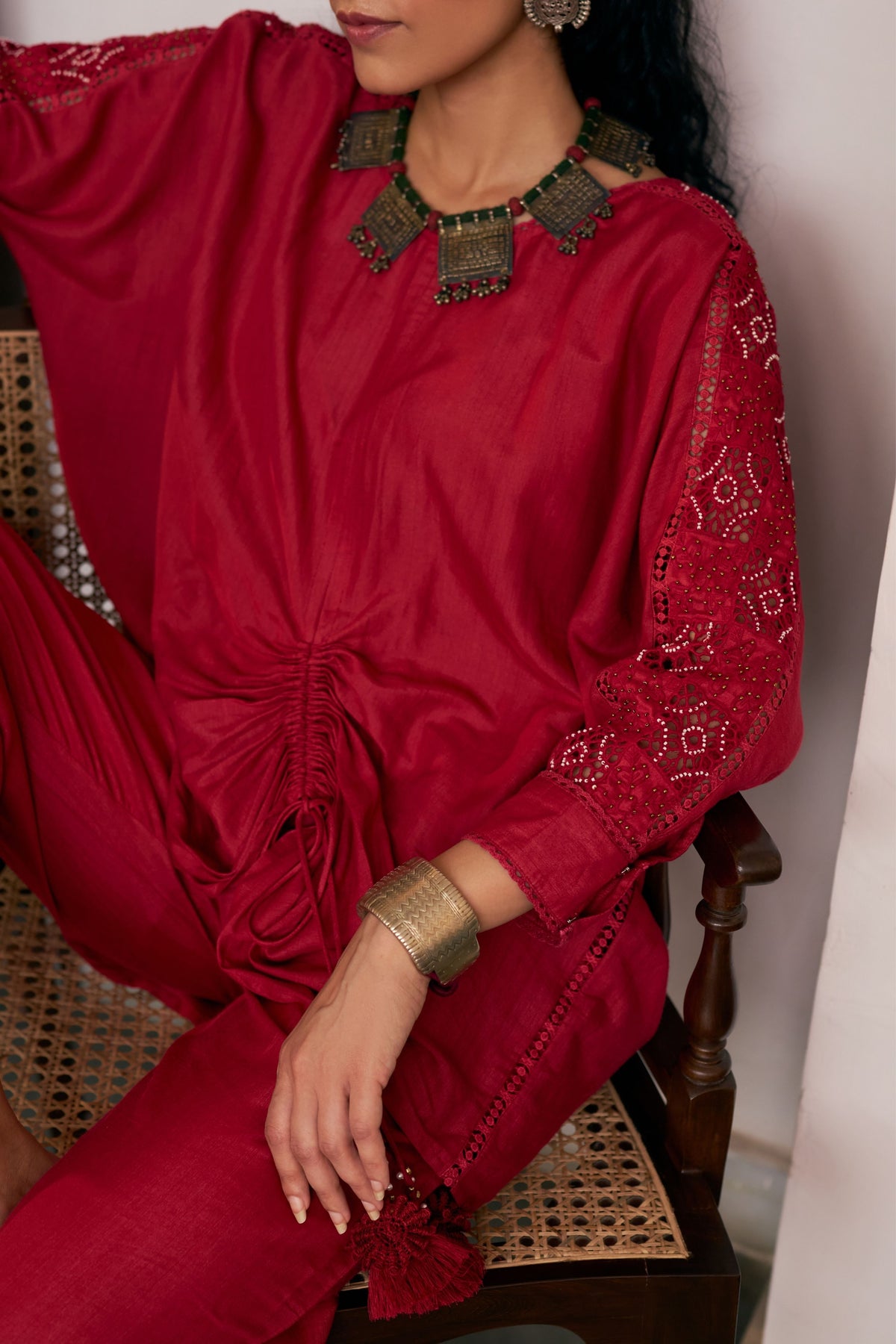 Ruby Asymmetric Kaftan Set