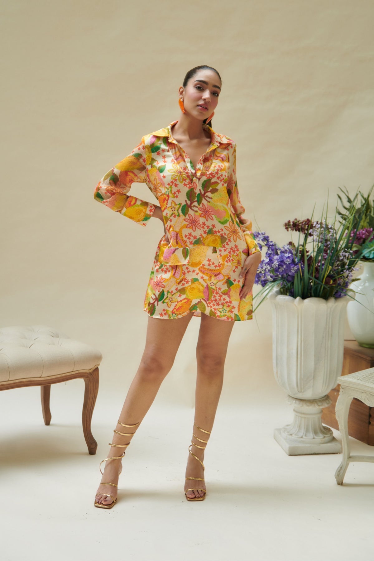 Yellow Pear Printed Shirt Dress