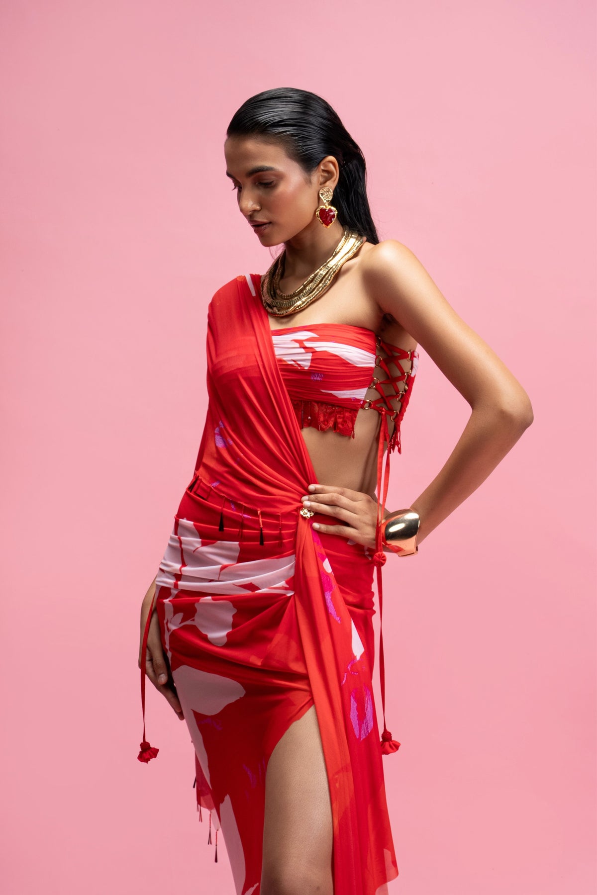 Scarlet Chantilly Draped Skirt Set
