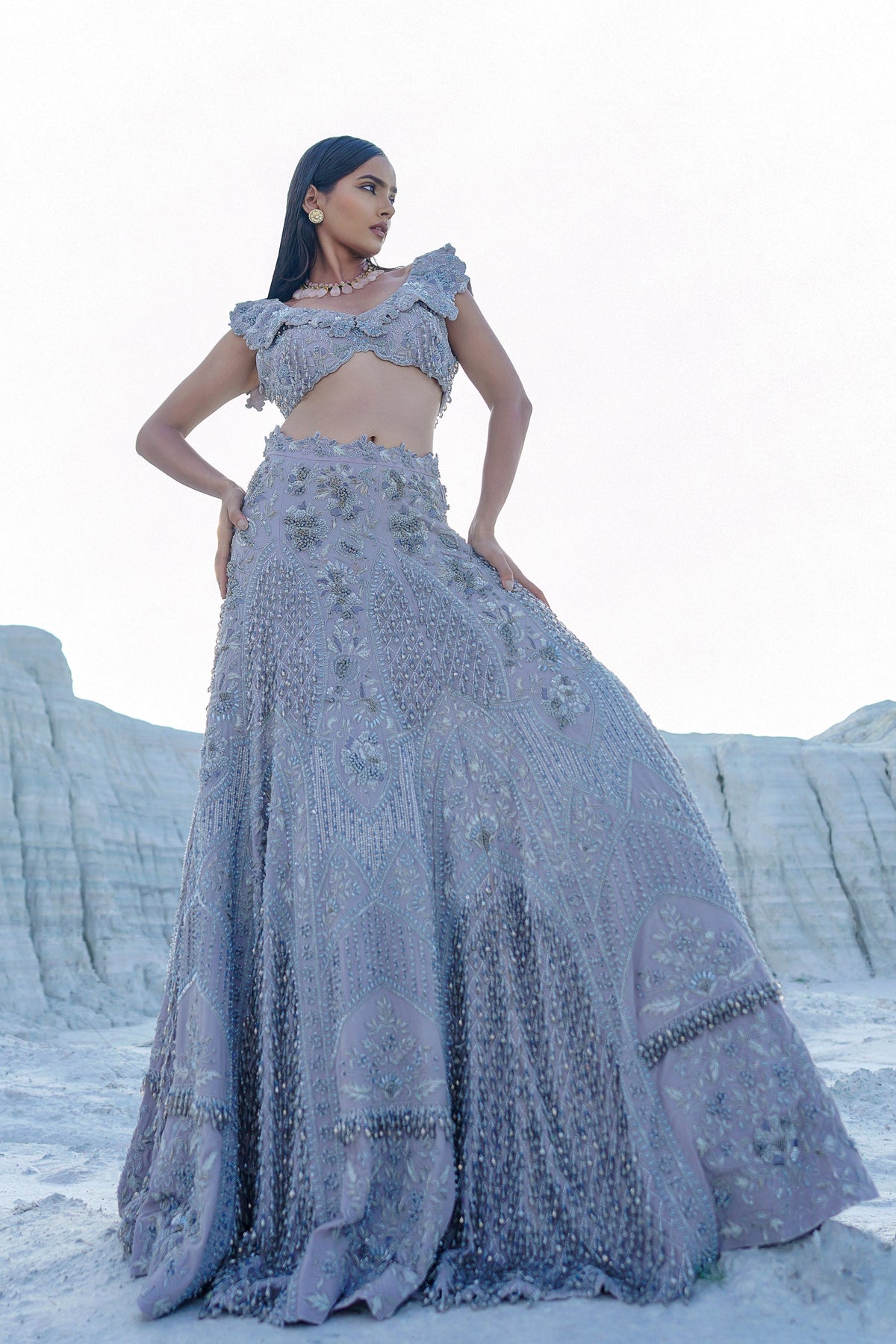 Light Blue Embroidered Lehenga Set