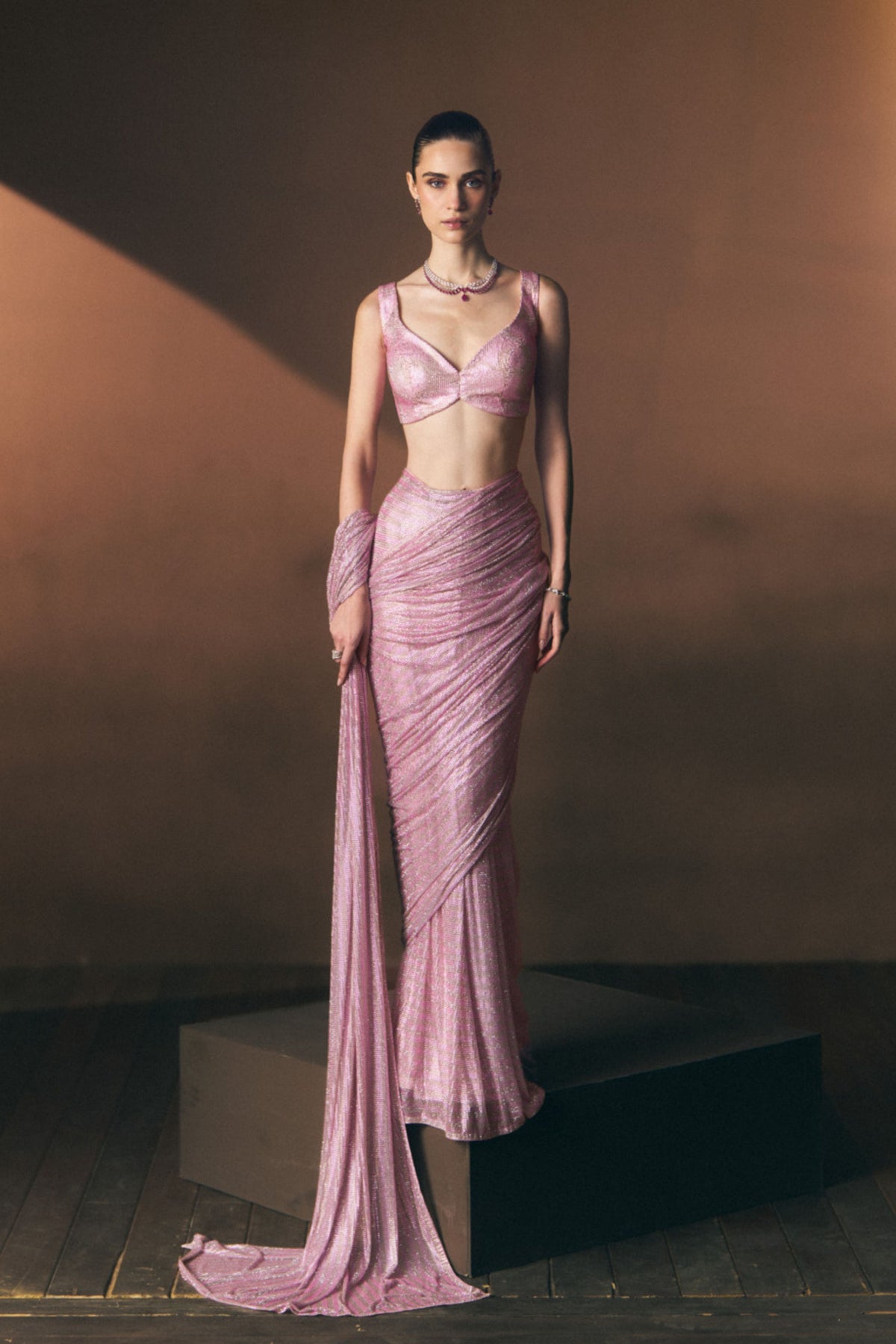 Rosé Drape Saree Set