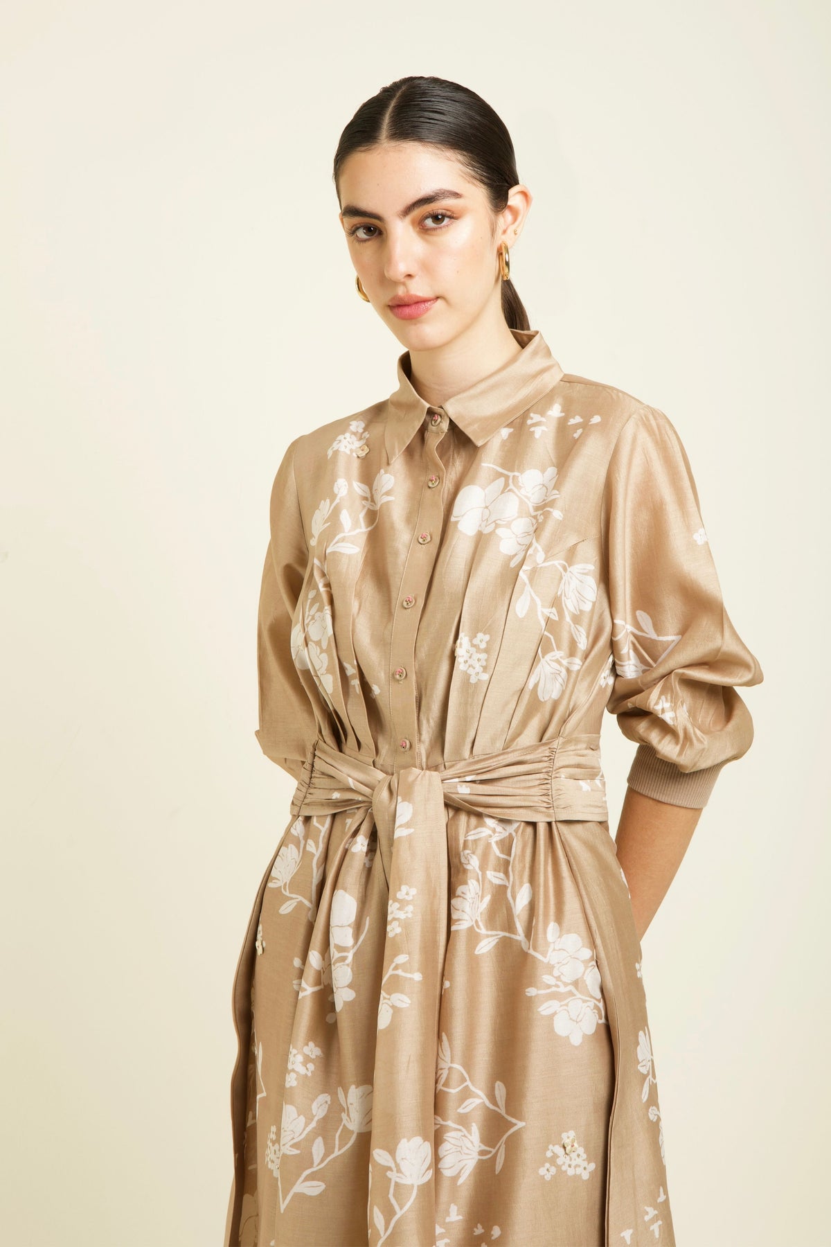 Beige Tie up Dress