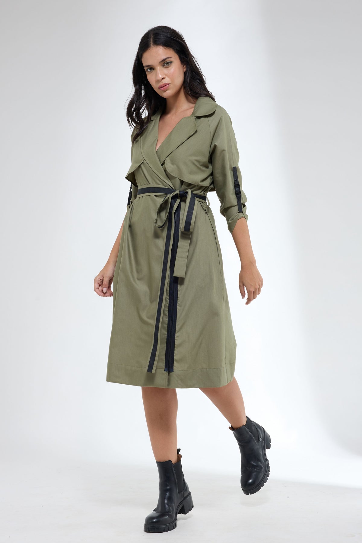 Trench Style Olive Dress