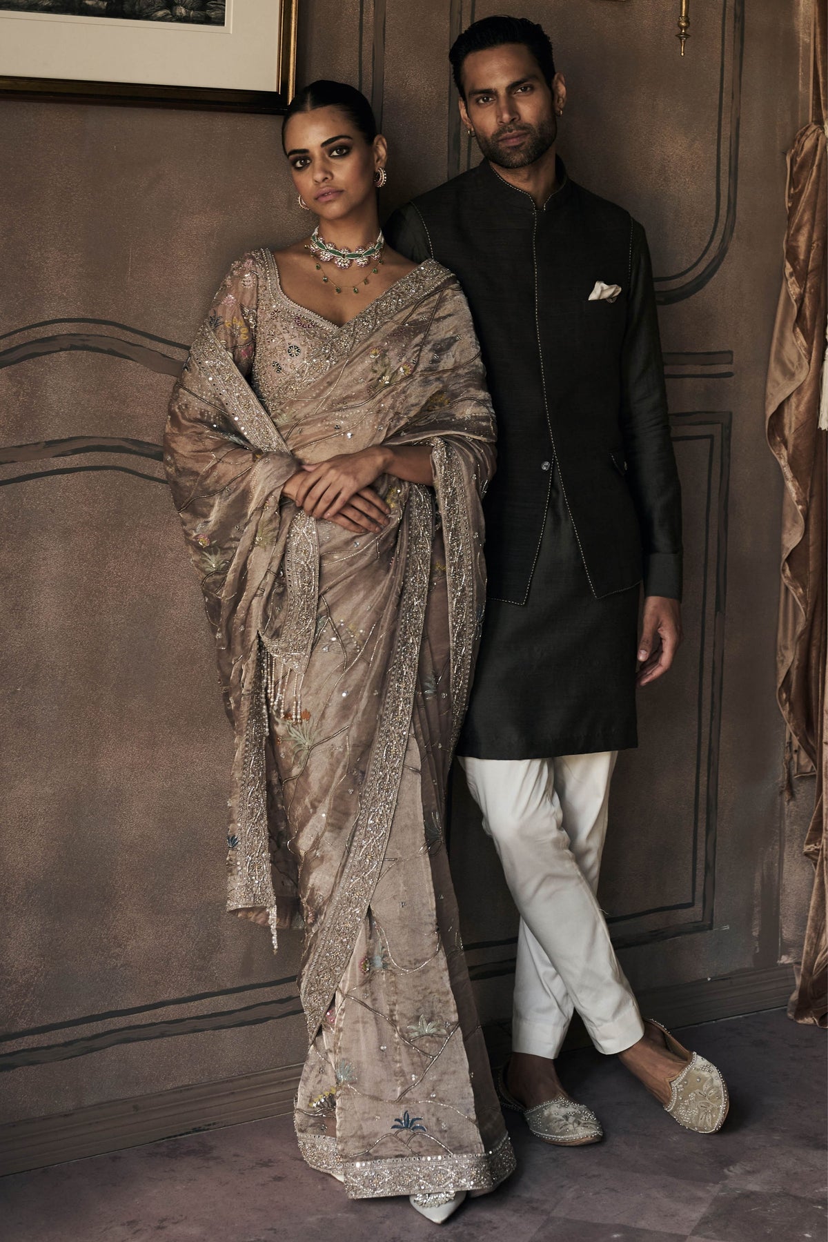 New Shikargah Aged Lavendar Tissue Saree Set
