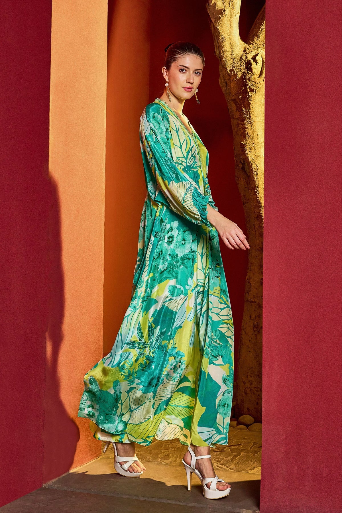 Green Hues Kaftan Dress