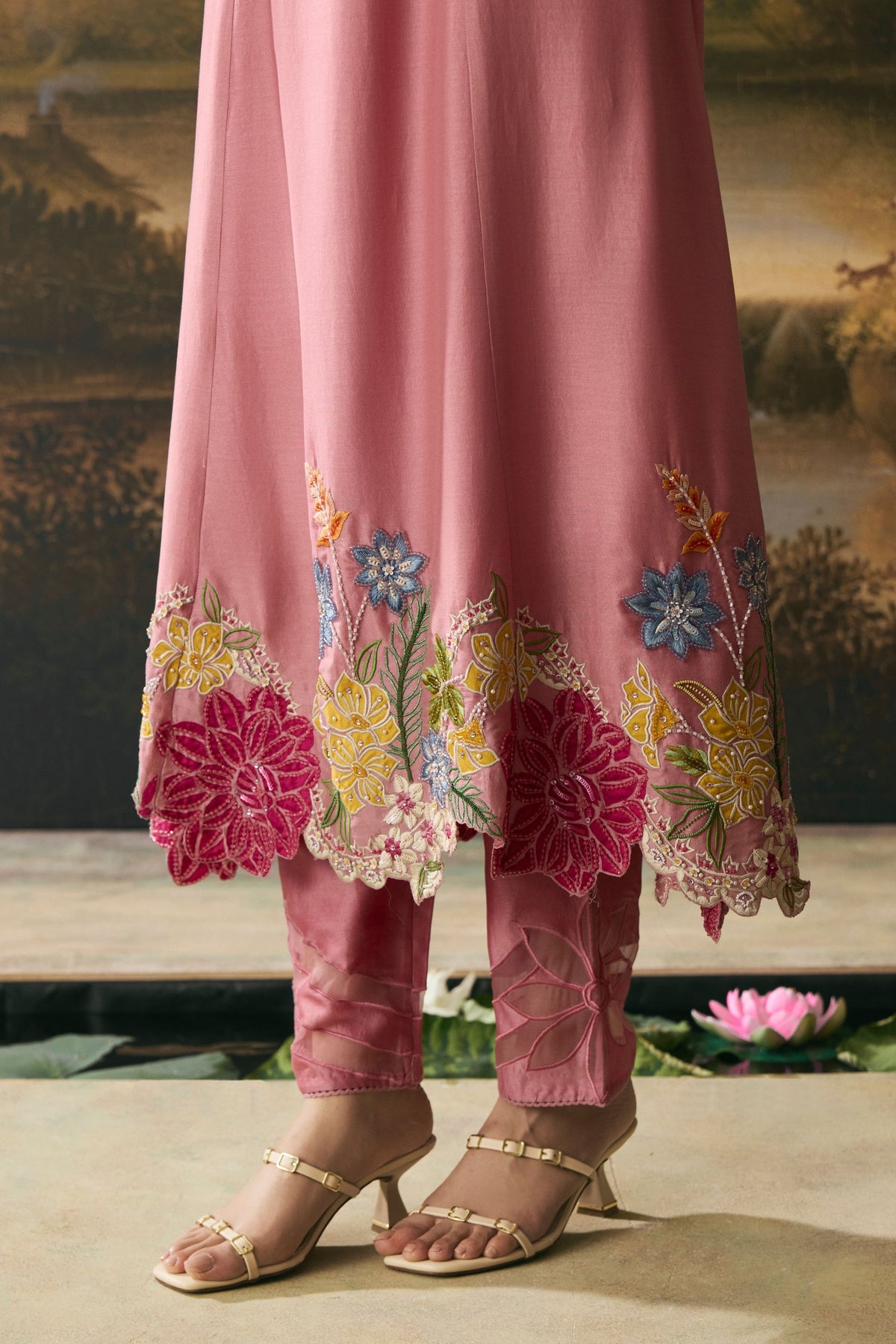 Pink Chanderi Kurta Set
