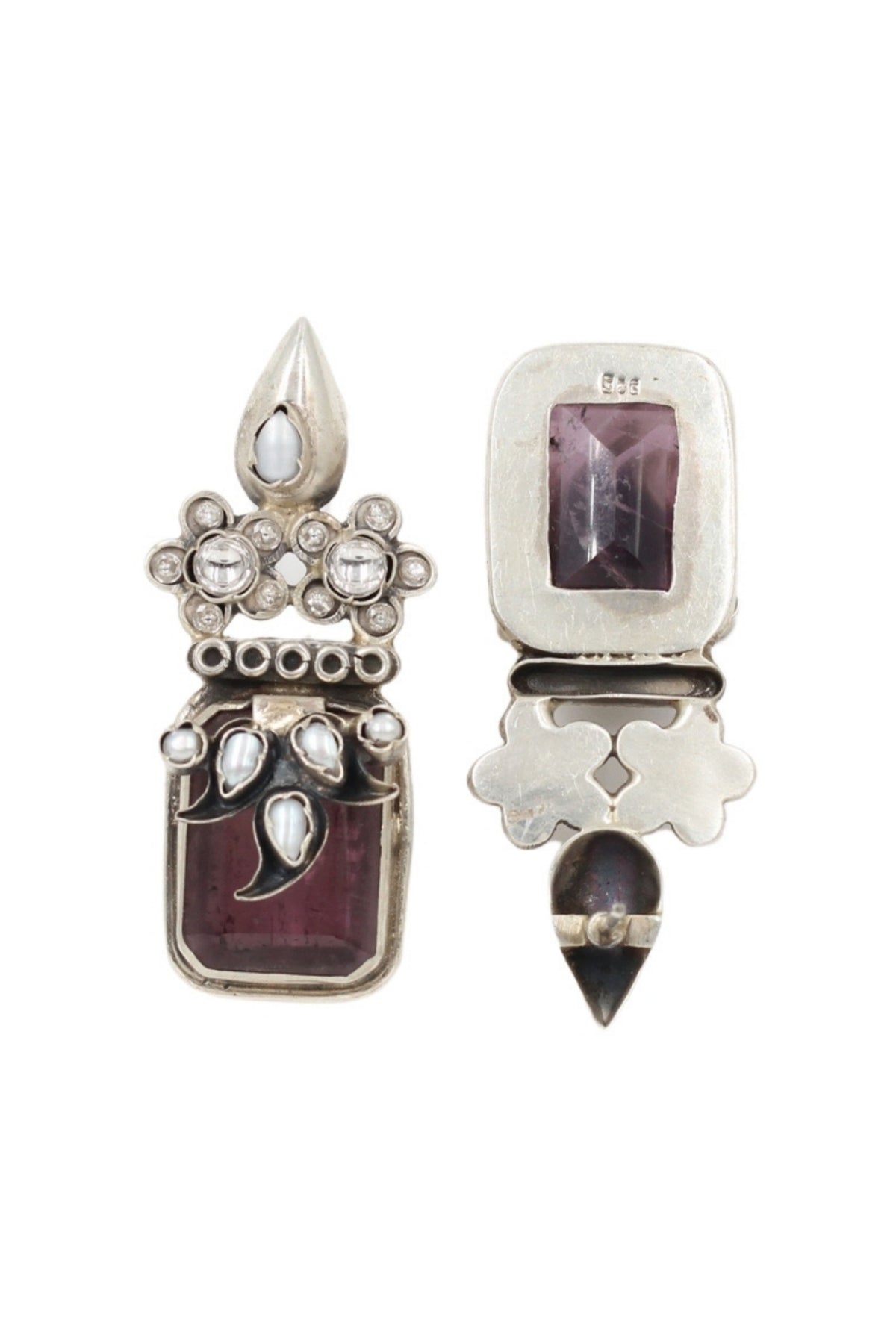 Reddish Pink Silver Earrings
