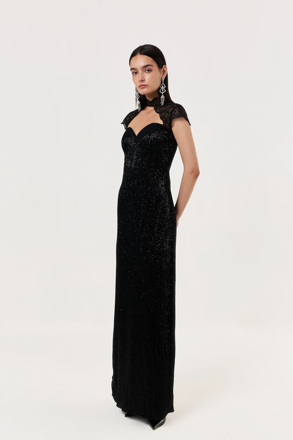 Midnight Lace Sequined Gown