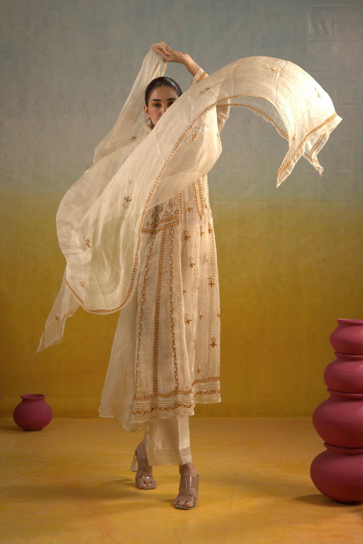 Ivory Chikankari Kalidar Set