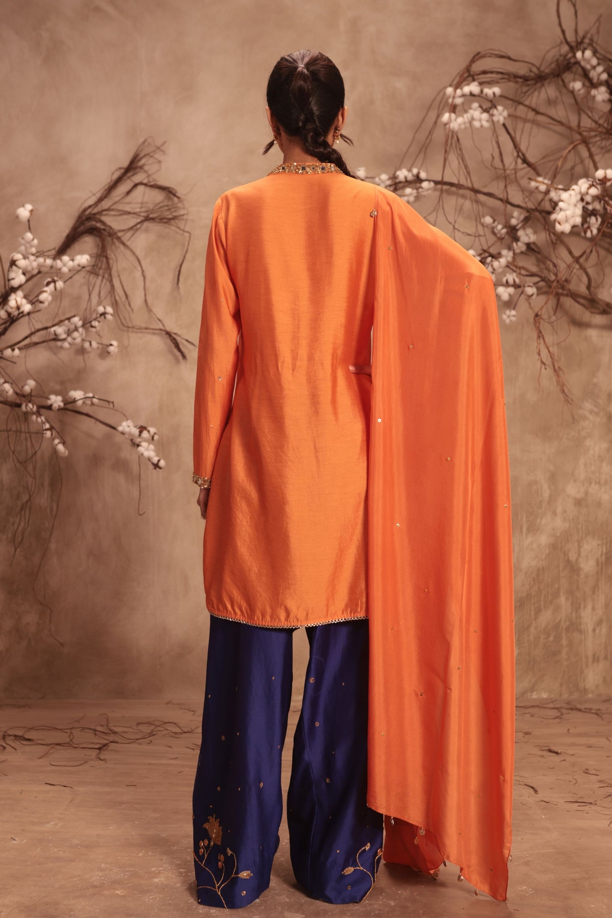 Orange Jaal Kurta Set