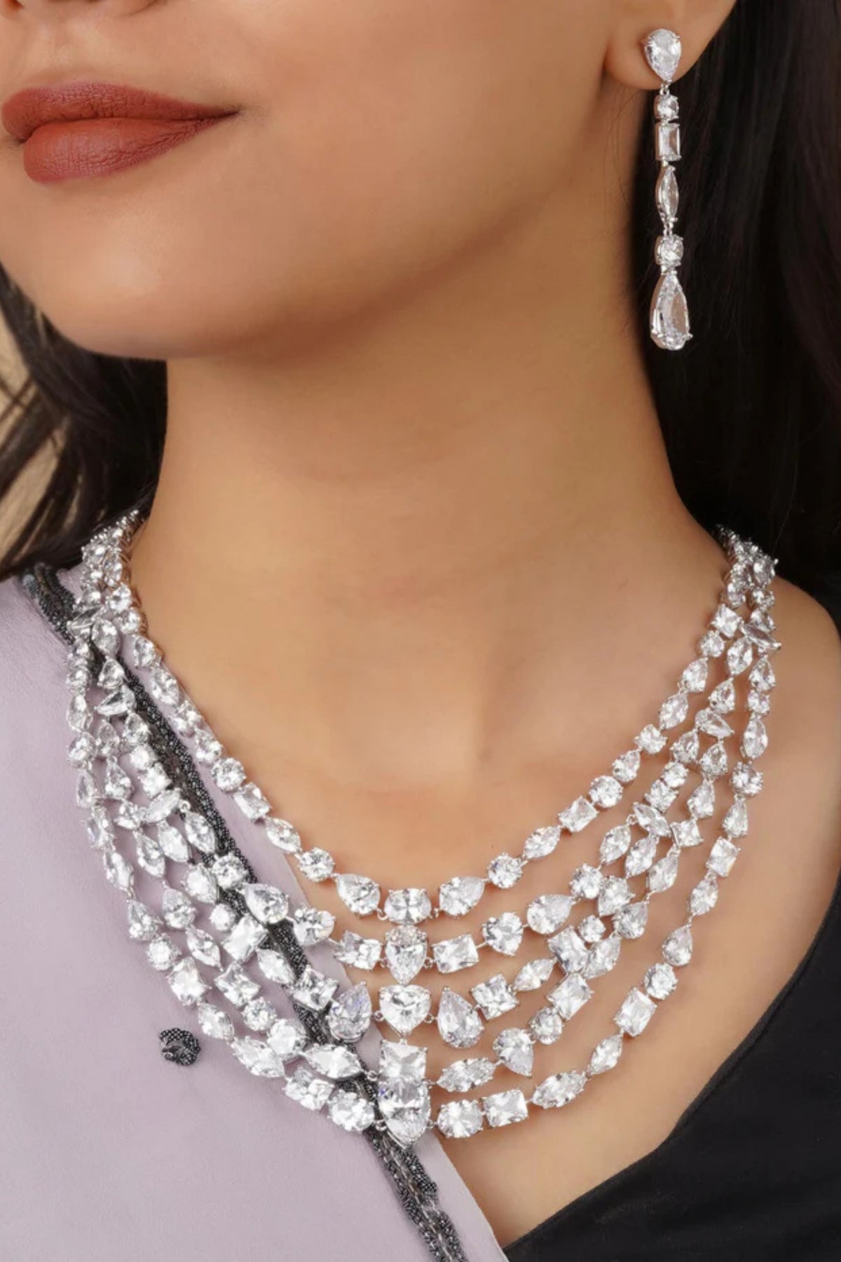 Faux Diamond Necklace Set in White