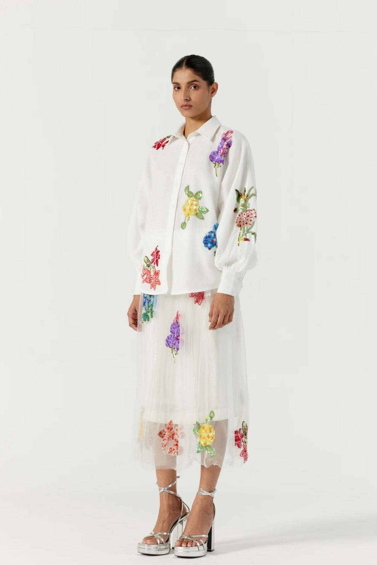 White Botanical Skirt