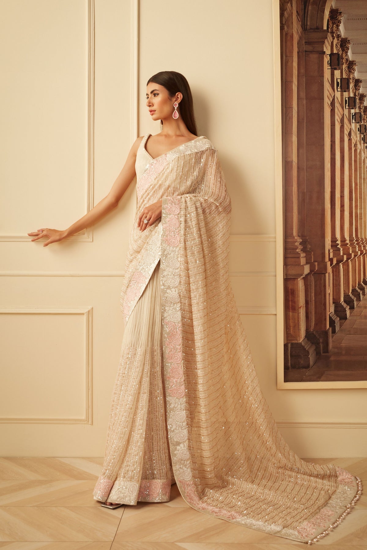 Ivory Ghicha Saree Set