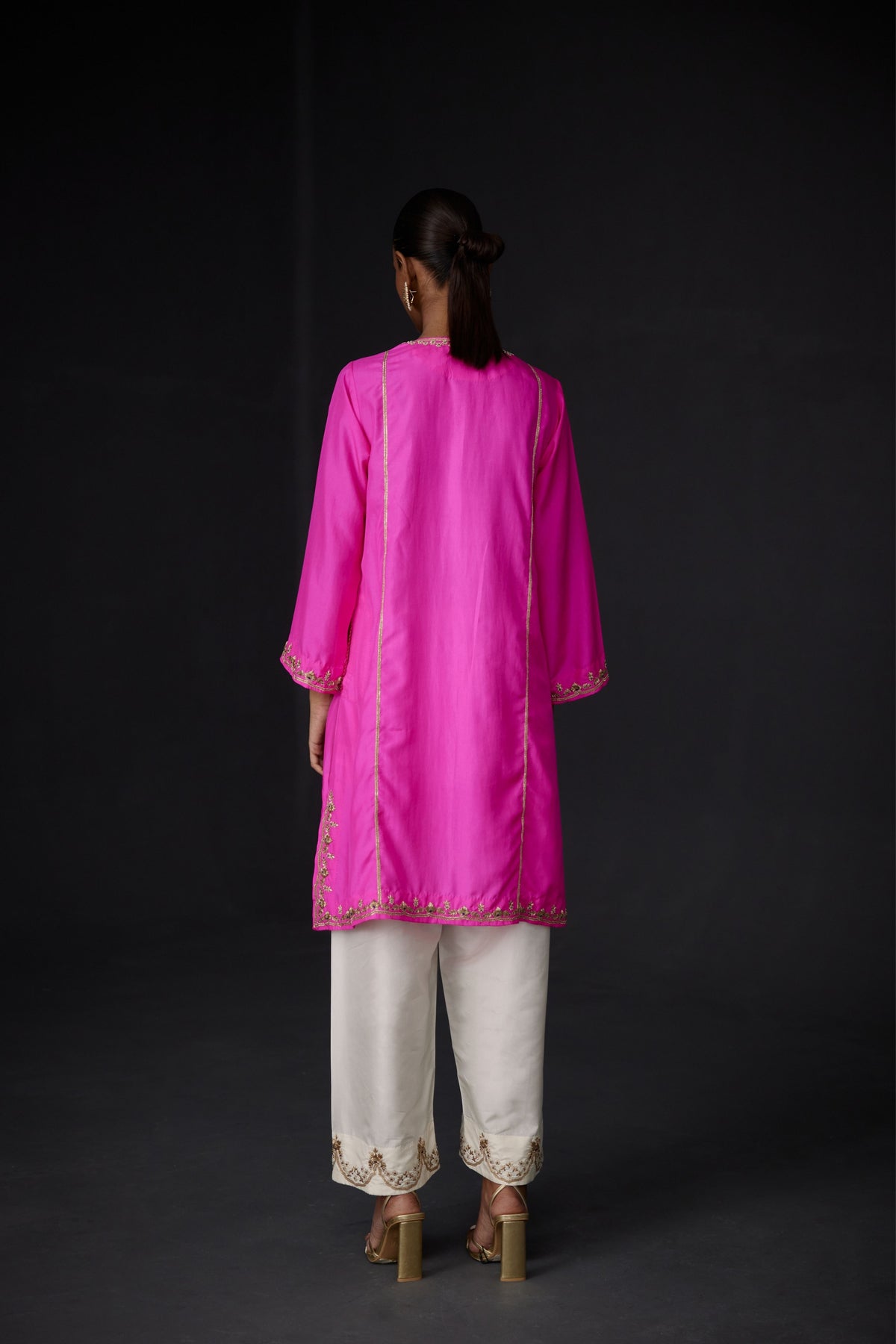 Embroidered Tunic Set in Hot Pink and Ivory