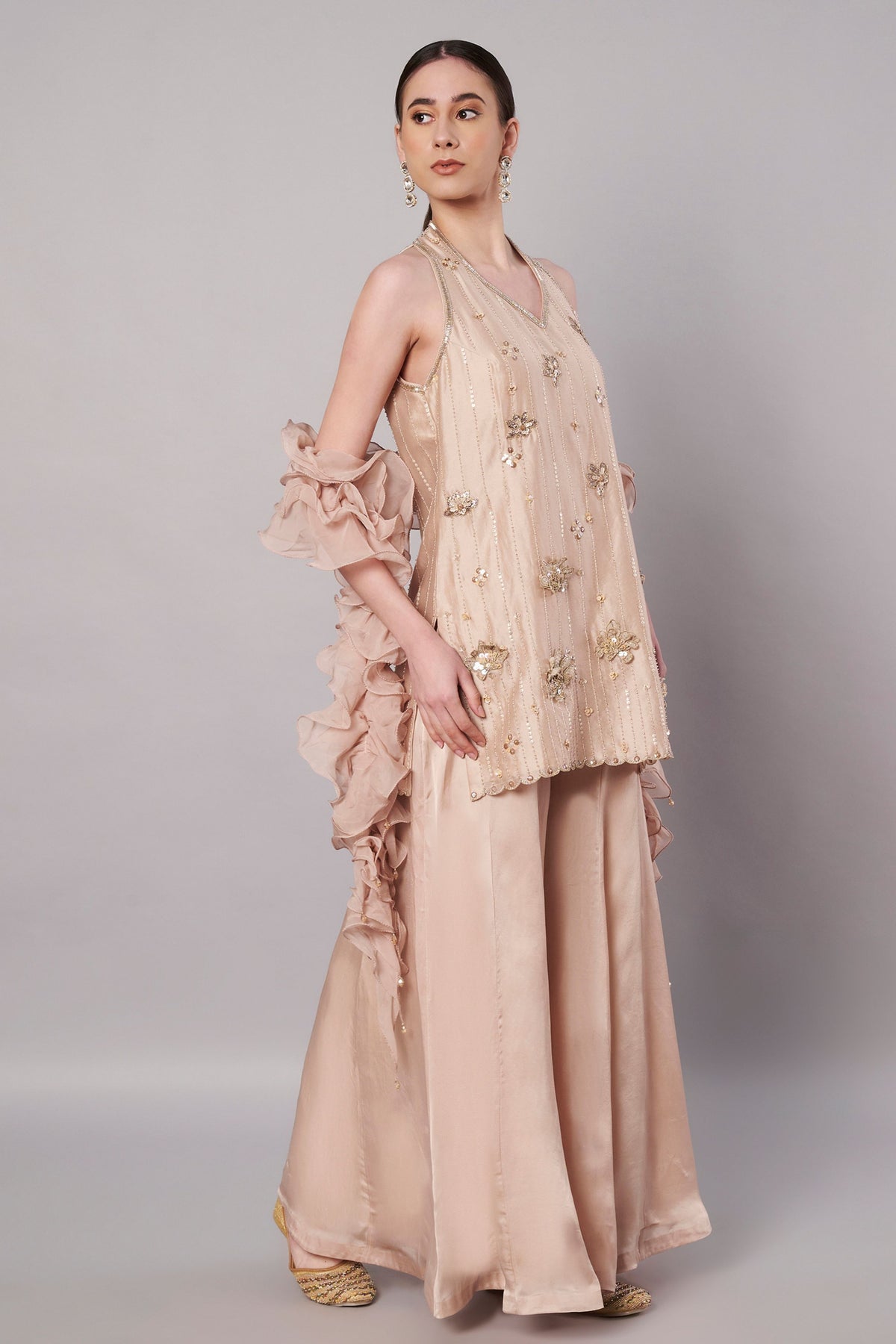 Florale Halter Champagne Suit Set