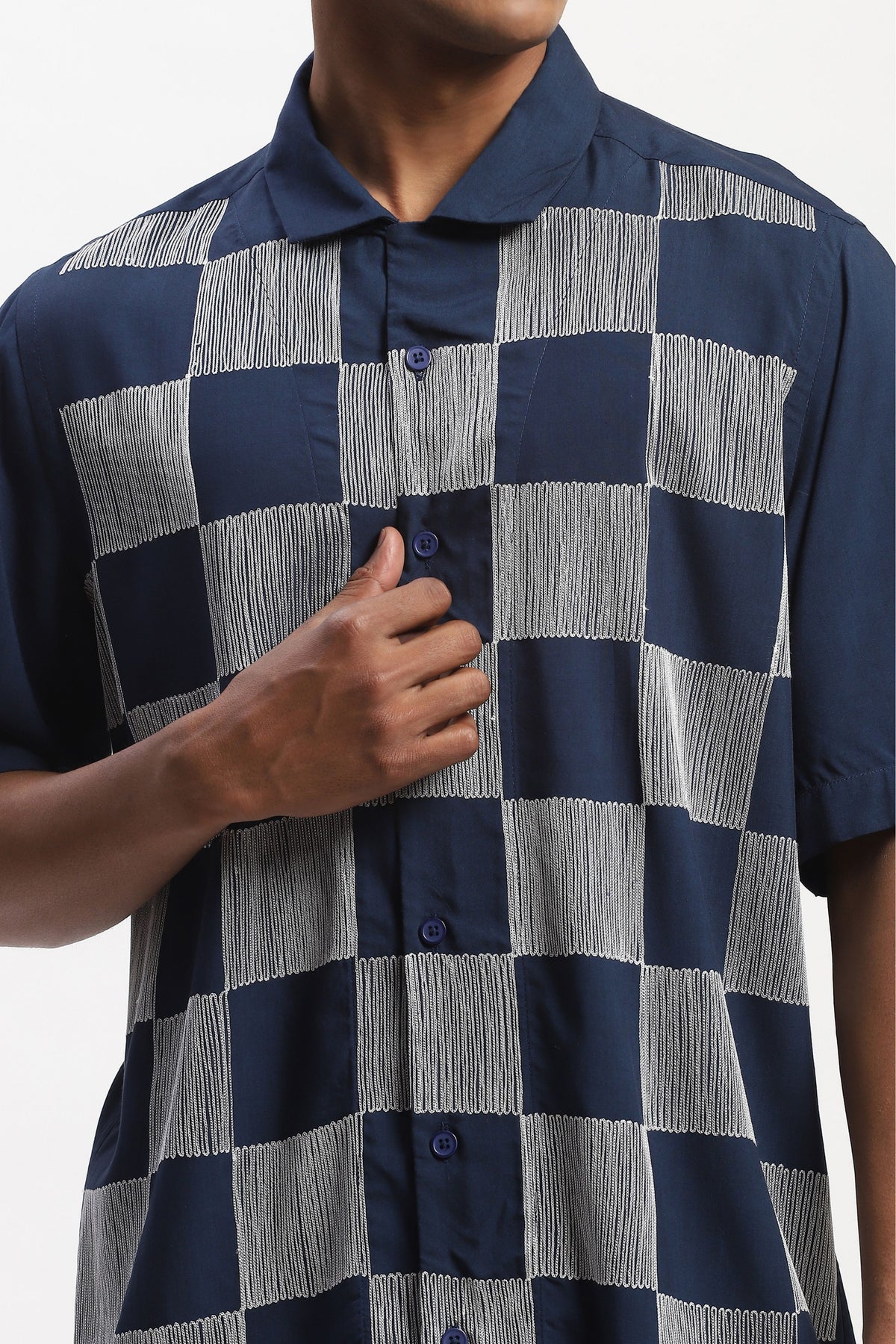 Navy Crewel Embroidered Shirt