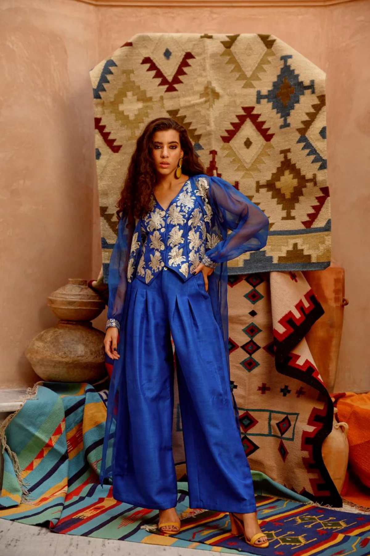 Azure Blue Waist Coat, Pant Set