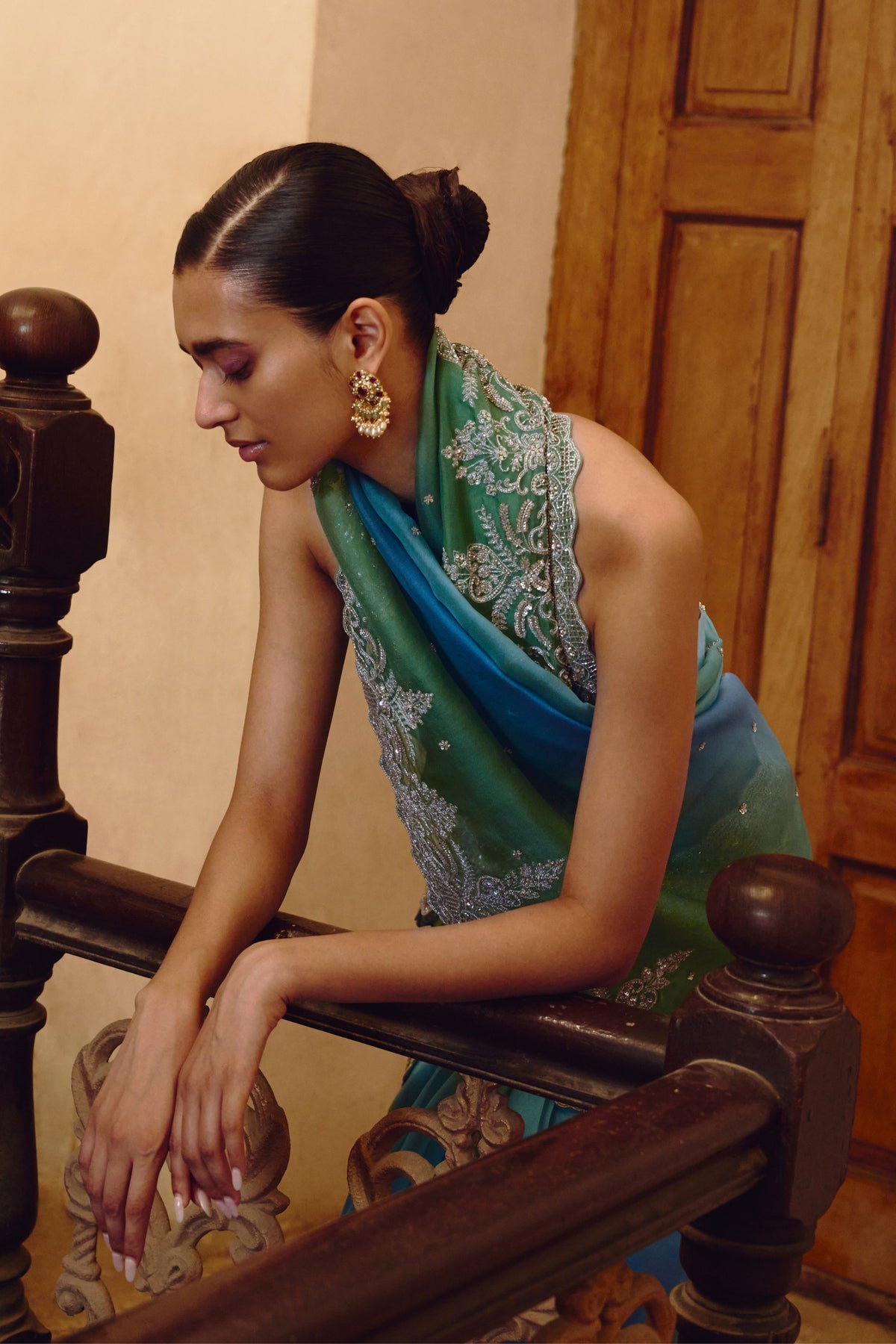 Ombre Shar Saree Set