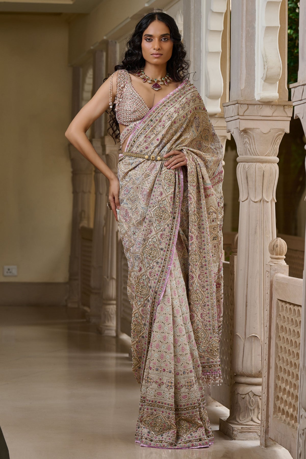 Multi Kashida Embroidered Saree