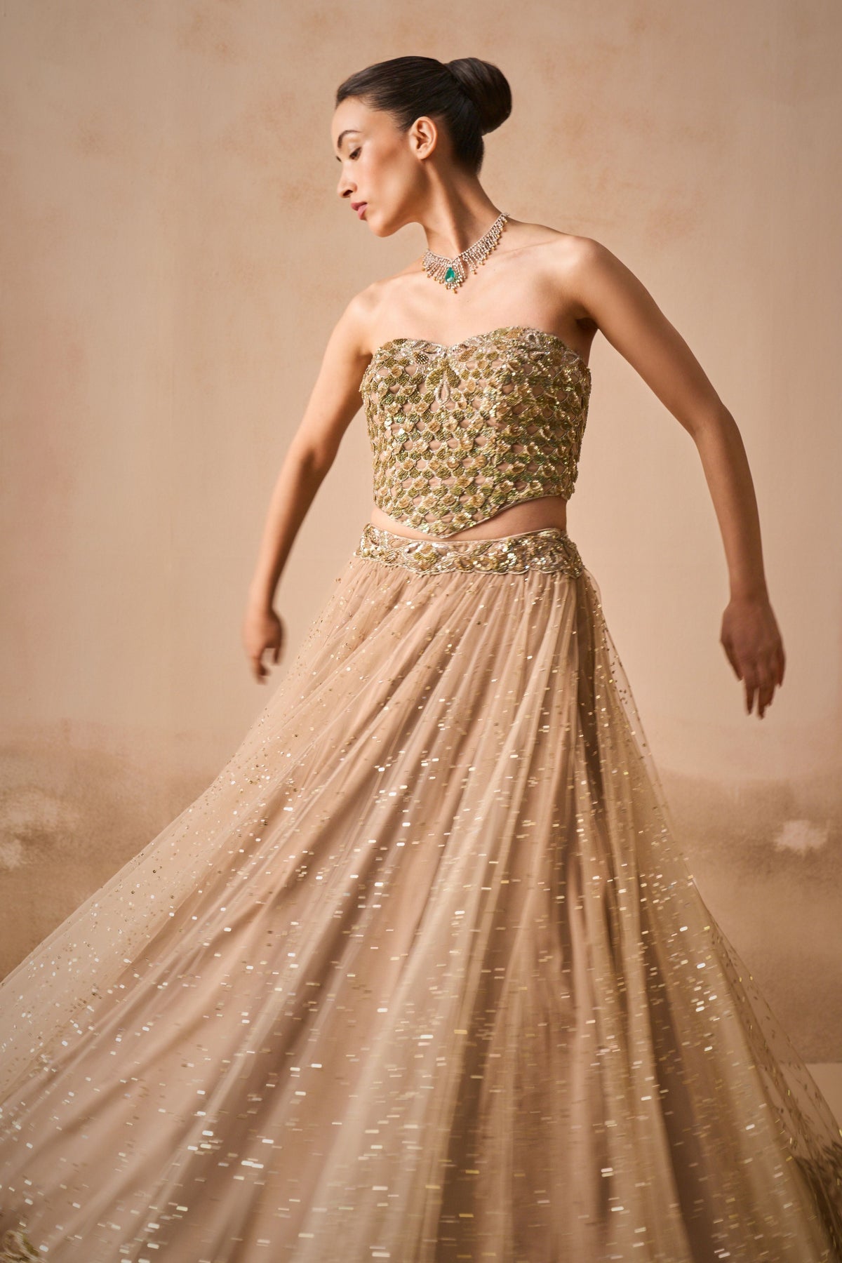 Biscuit Lehenga and Corset Set