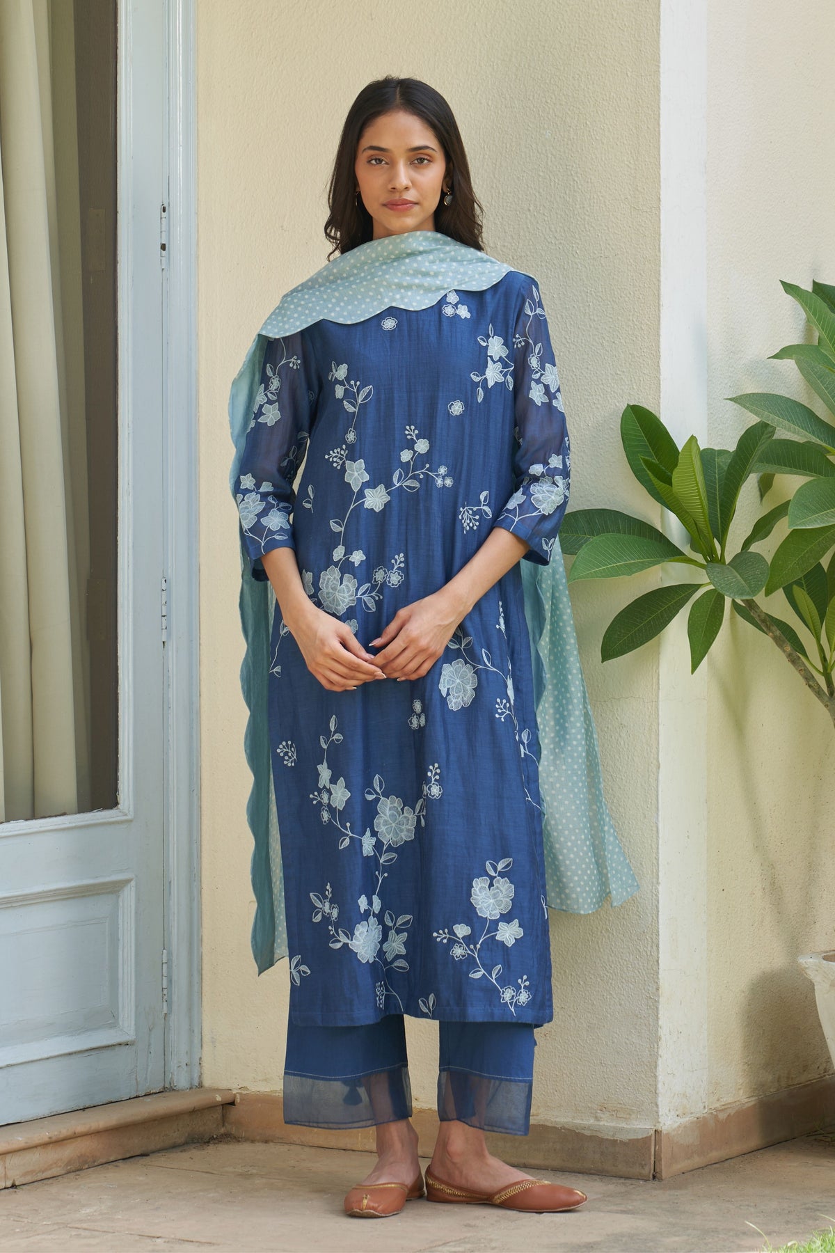 Ocean Blue Applique Kurta Set