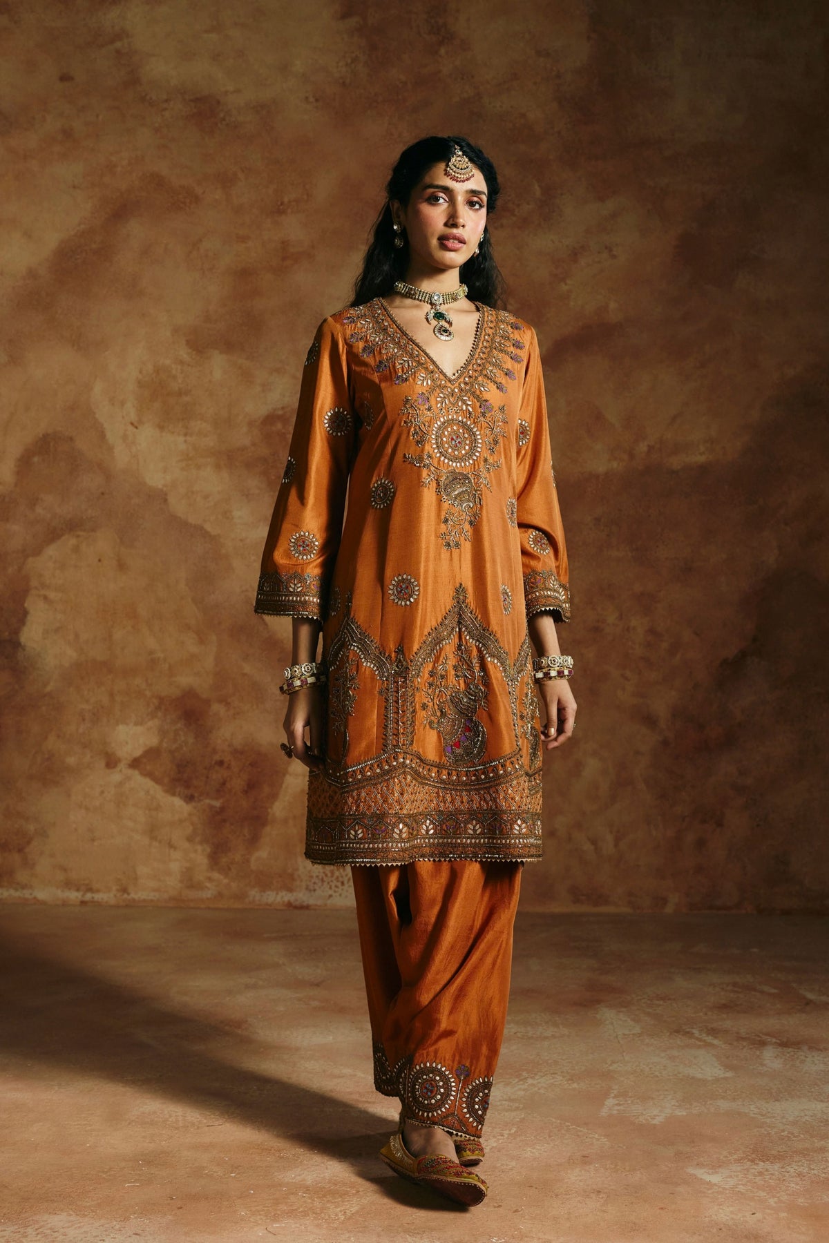 Rust Sindh Zardozi Kurta Set