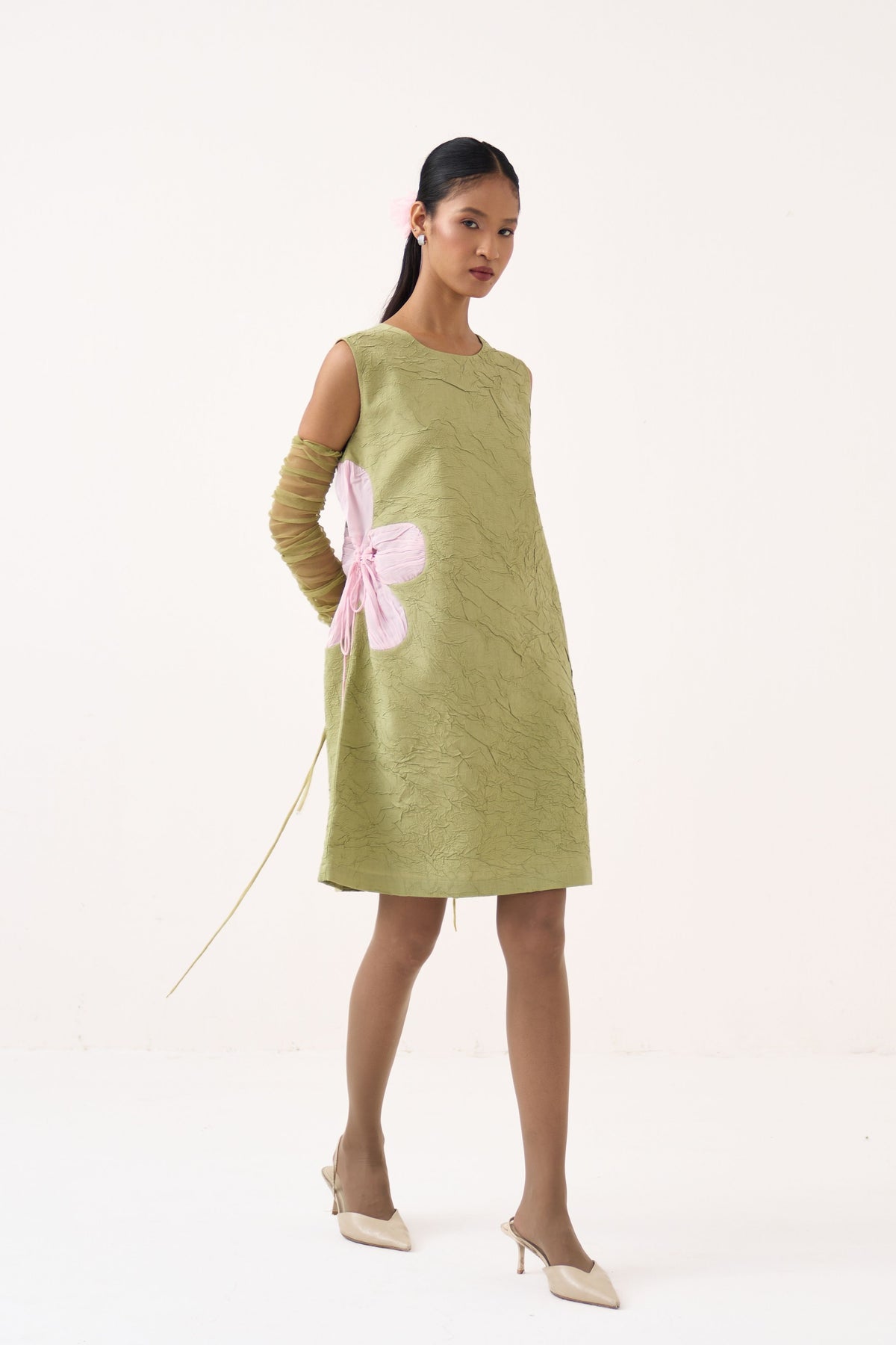 Side Floral Drawstring Shift Dress
