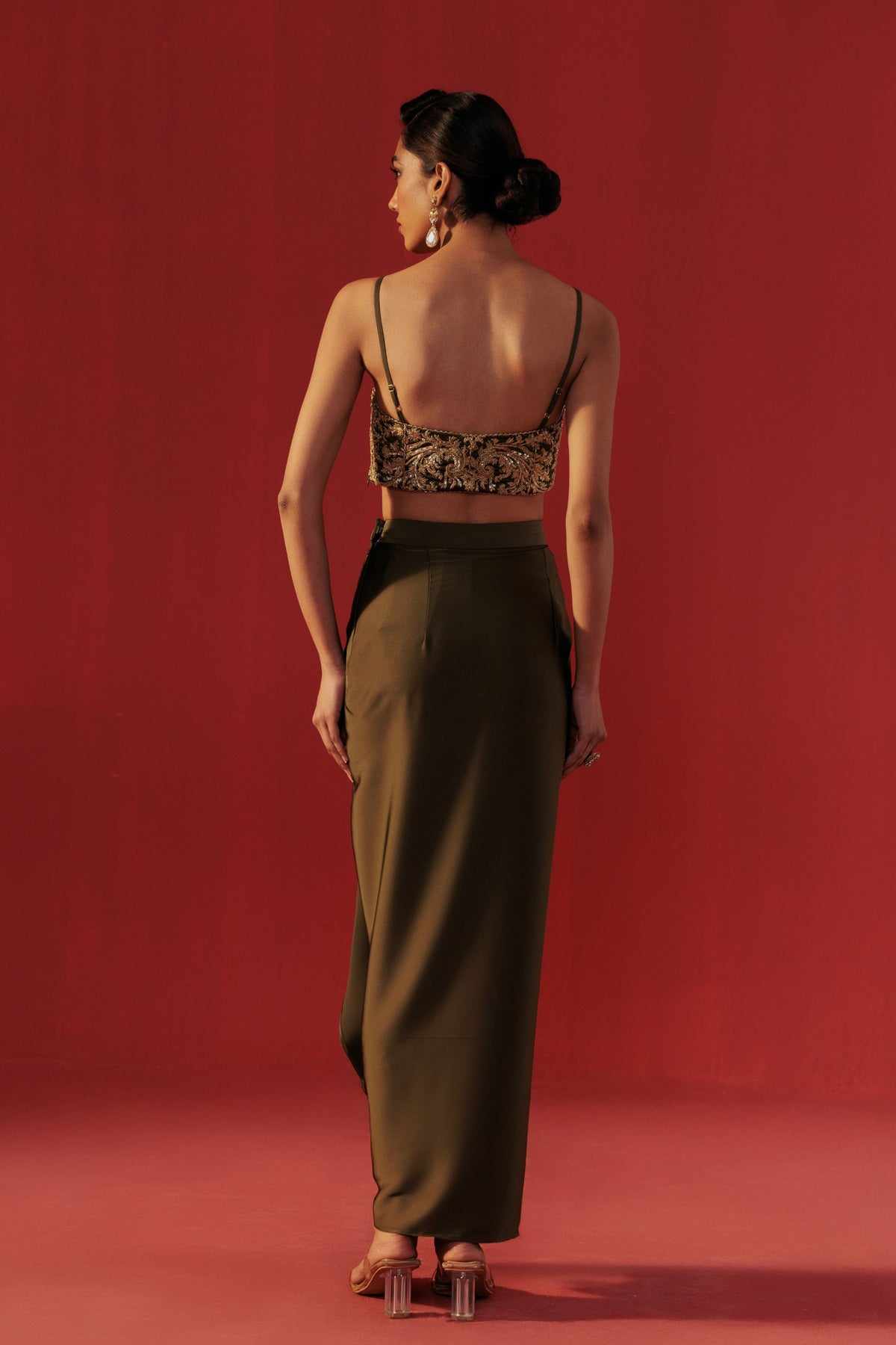 Olive Green Draped Skirt Set