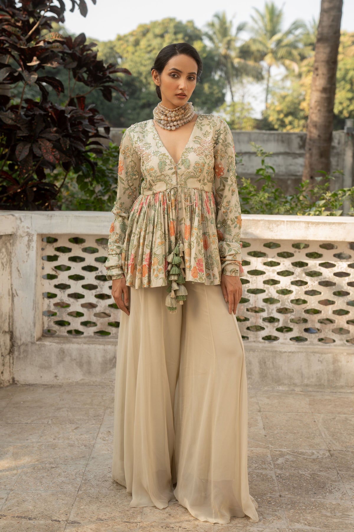 Ivory Embroidered Peplum Set