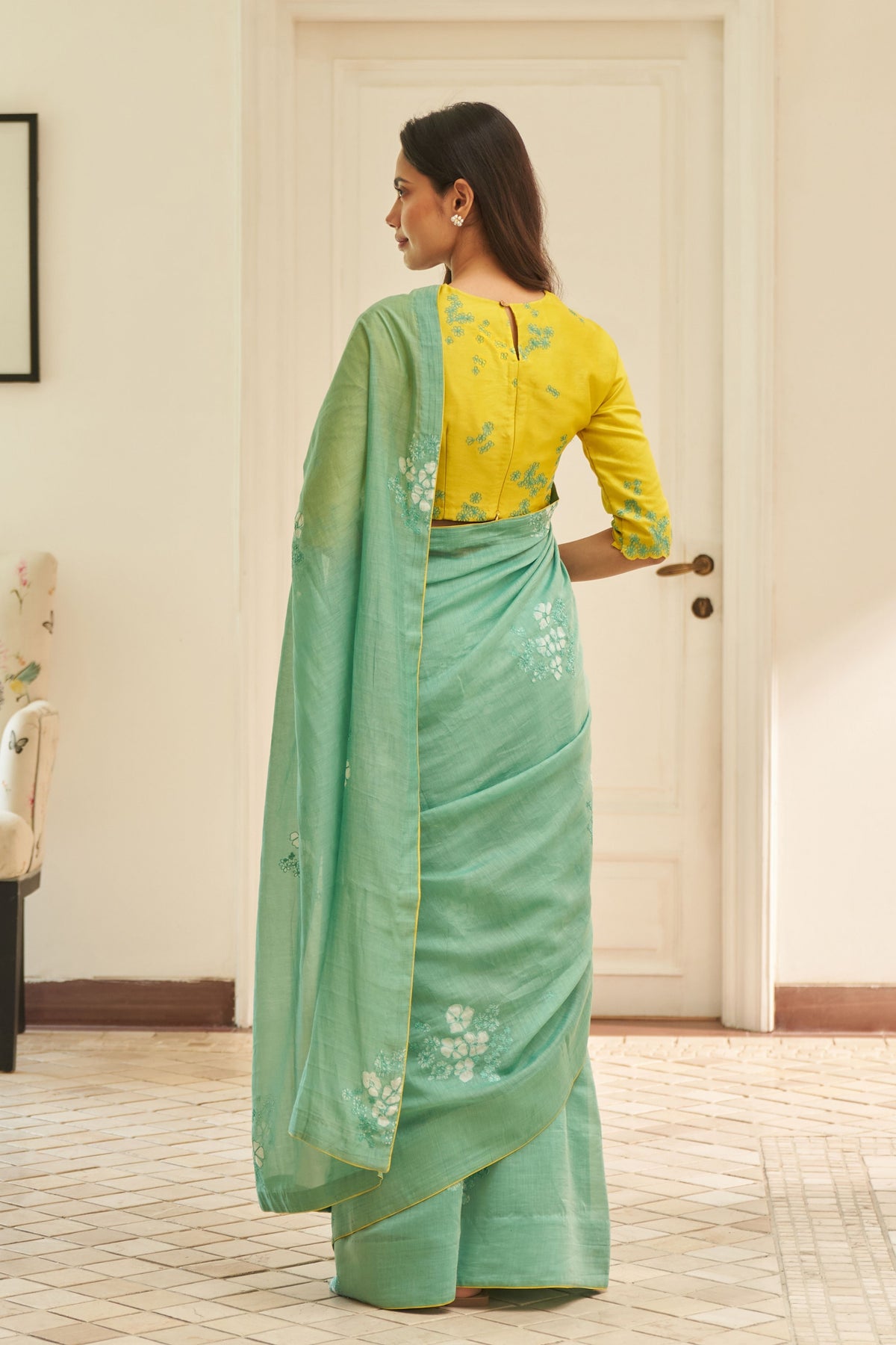 Mint Floral Saree